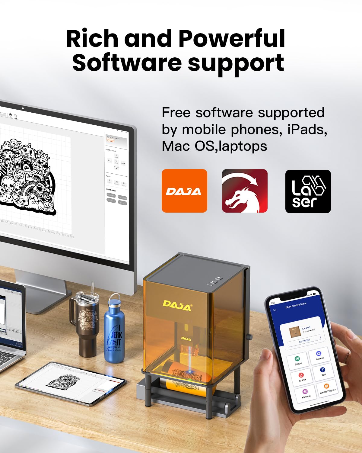 DAJA DJ6Pro Enclosed Laser Engraver Machine Desktop Laser Cutter with Rasiers support Lightburn for DIY beginner-friendly (5W)