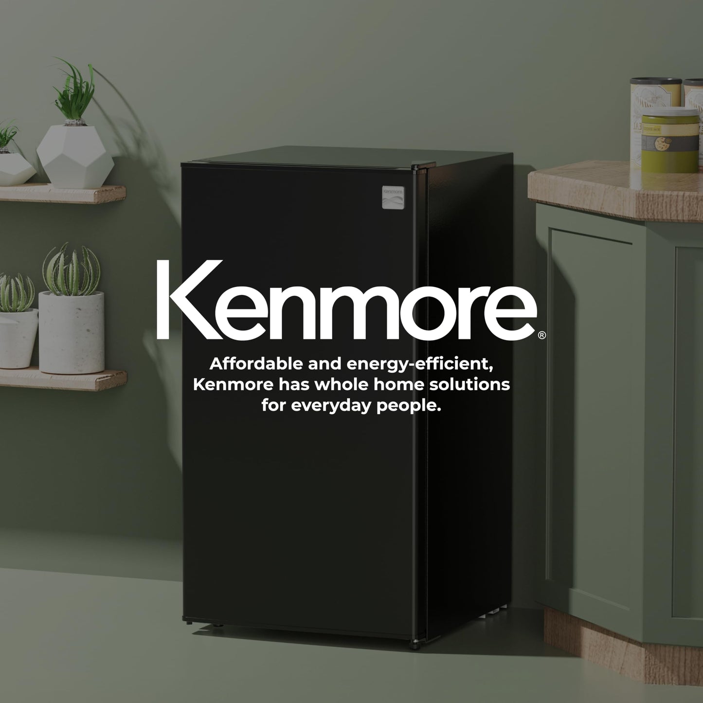 Kenmore 18" Compact Refrigerator with Chiller Compartment - Reversible Door, Adjustable Glass Shelves, ENERGY STAR Certified, 6 Can Rack, Interior Lighting, Freestanding, 3.5 cu. ft. Capacity - Black