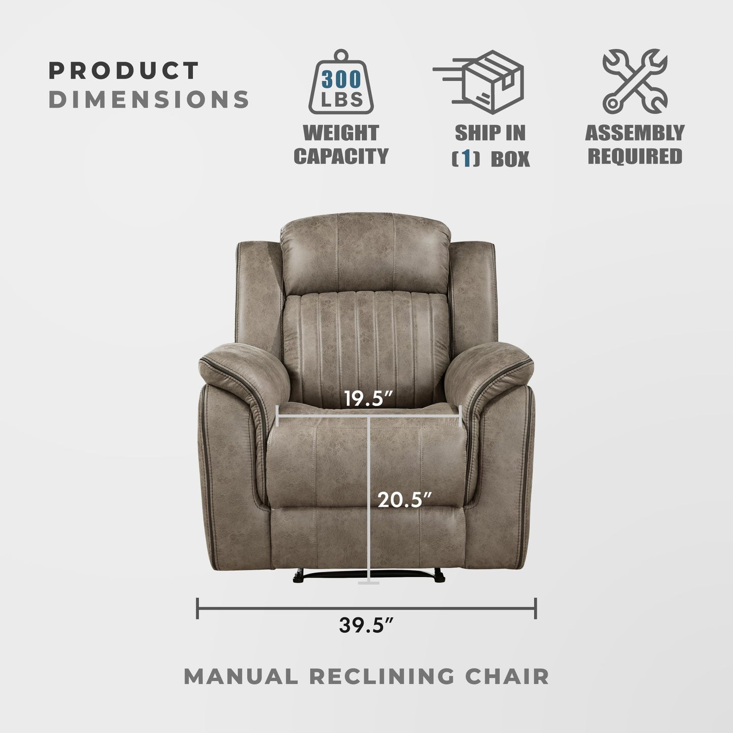 Lexicon Recliner Chair, Home Theater Seating, Manual Polished Microfiber Upholstery Reclining Chair, 39.5" W Recliner, Sandy Brown