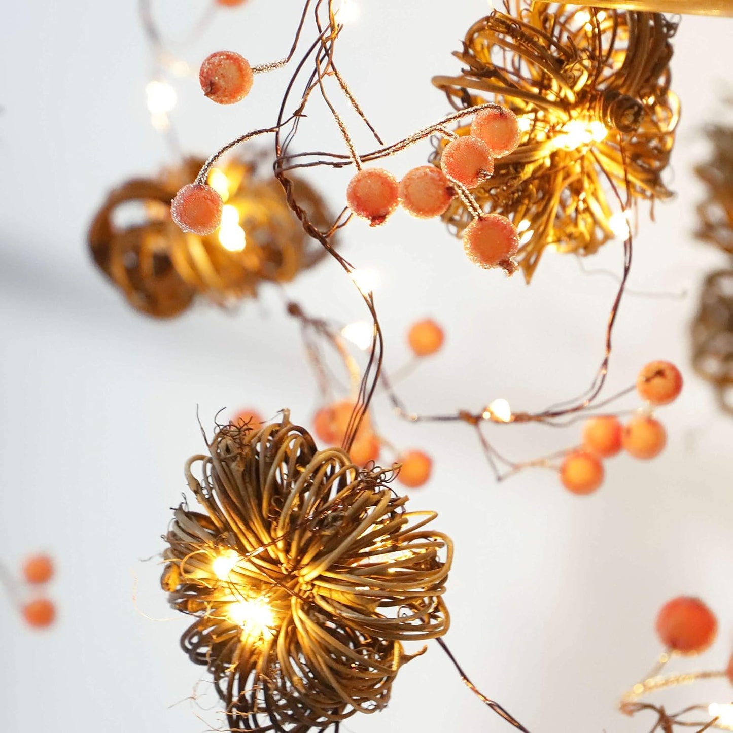 SUNSET HOME Rattan Pumpkin String Lights 10ft 30 LEDs Battery Operated Orange Fall Garland with Remote for Halloween Thanksgiving Decor