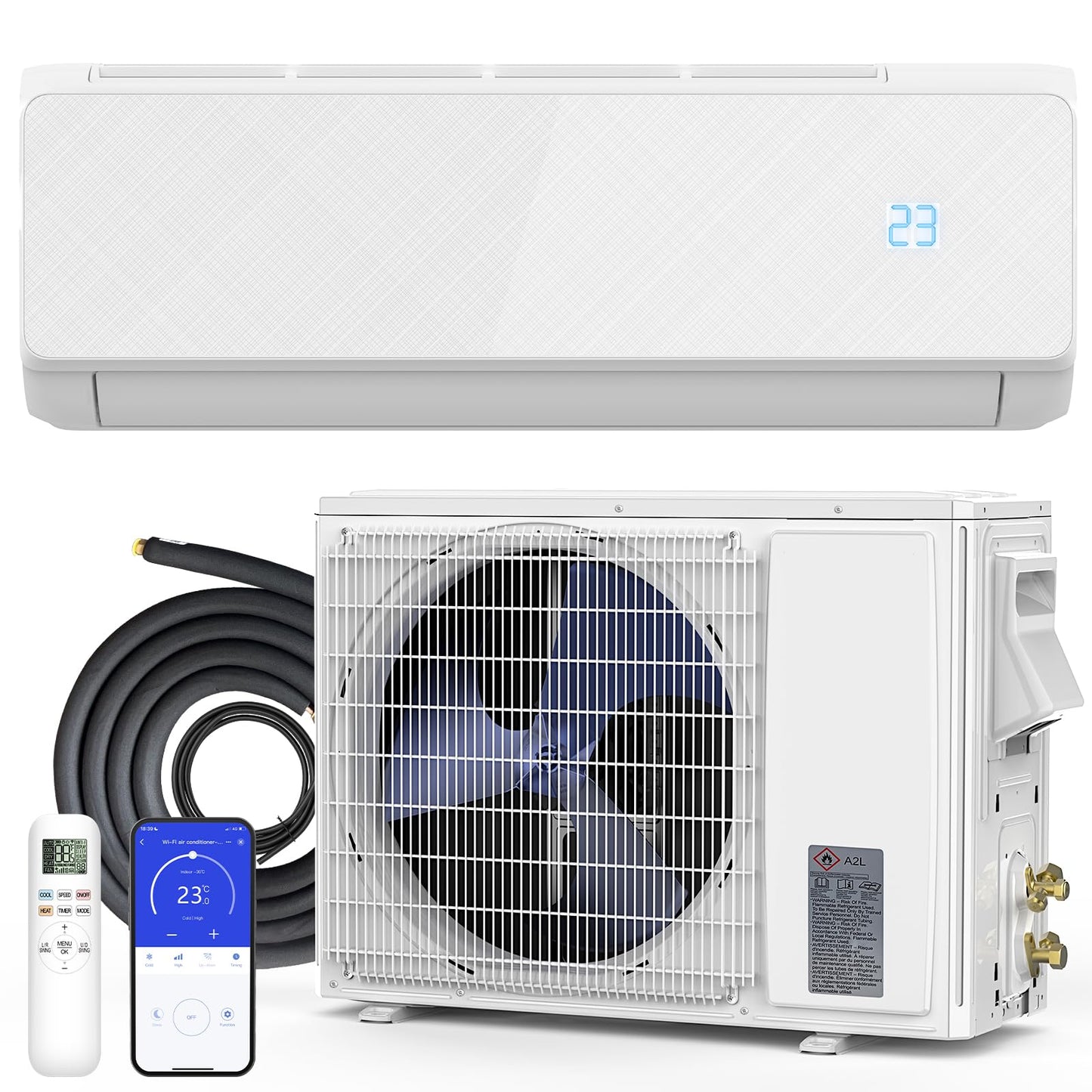 12000 BTU Mini Split Air Conditioner Heat Pump 115V with Installation Kit - 22 SEER2 Ductless Inverter AC Unit, Wi-Fi Smart Control, Quiet, Cools and Heats 750 Sq.Ft