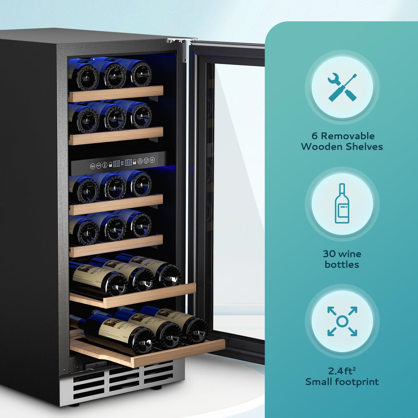 EUHOMY 15 Inch Wine Fridge, 33 Bottle Dual Zone Wine Cooler Refrigerator with Glass Door, Built-In or Freestanding Wine Refrigerator with Digital Temperature Control, for Home, Bar, Office