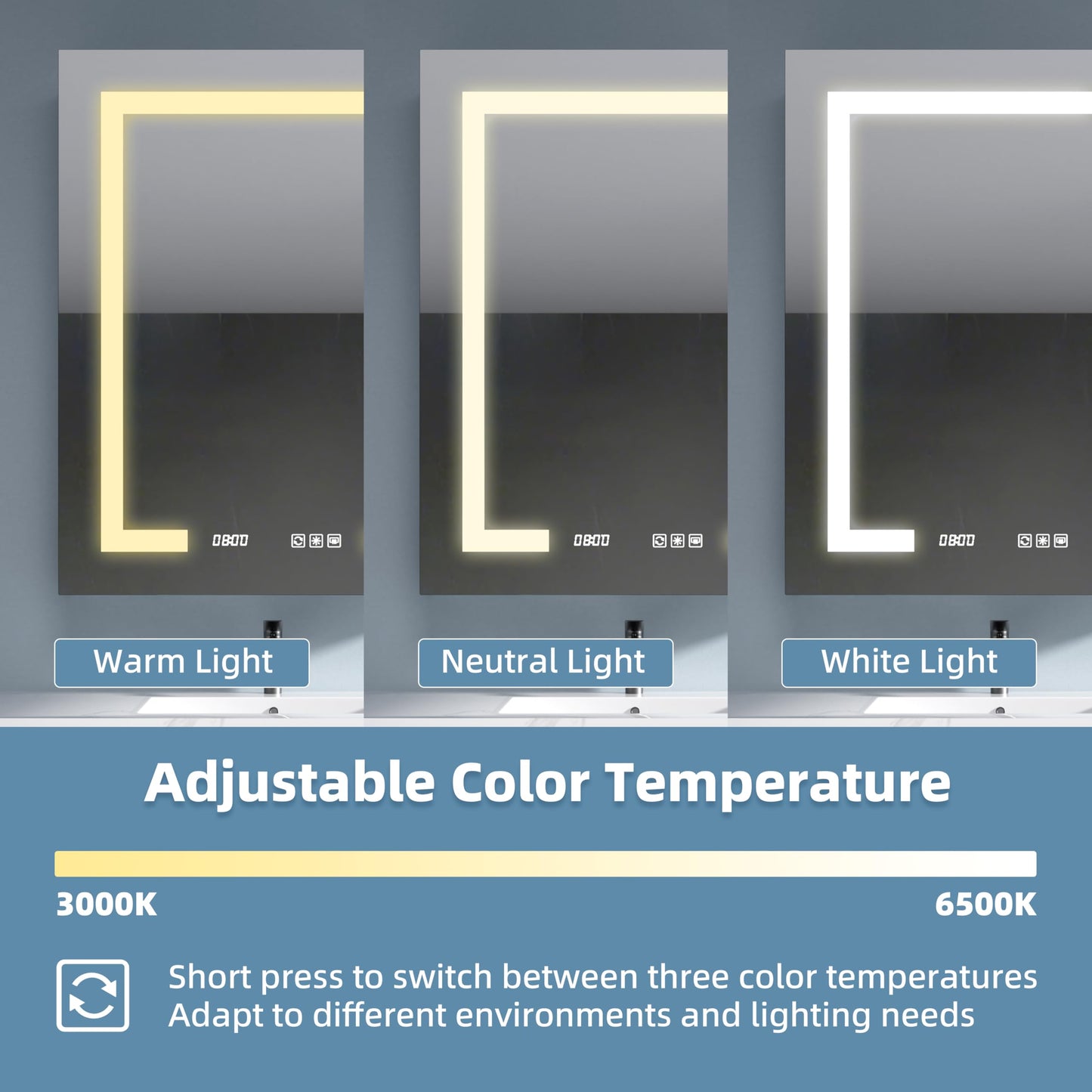 SGTLCNG LED Medicine Cabinet Mirror, 24x30 Inch Bathroom Storage, Recessed/Wall Mount, Plug-in/Hardwired, 3 Color Dimmable Light, Anti-Fog, Time Temp Display, Right Hinge