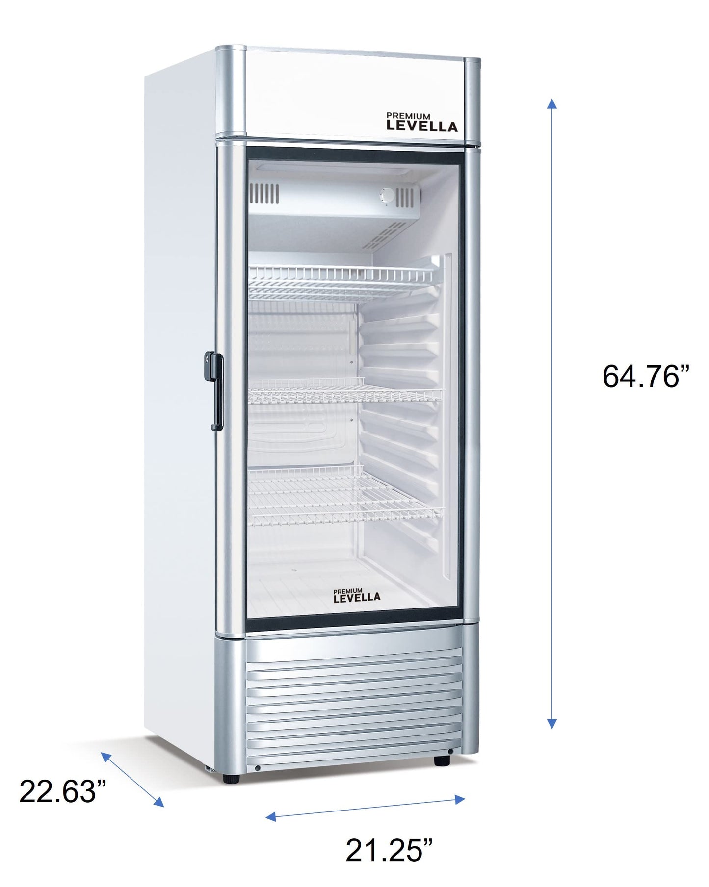 PremiumLevella PRF65DX Single Door Merchandiser Refrigerator-Upright Beverage Cooler-6.5 cu ft-Silver, 6.5 cu.ft. Single Swing Door