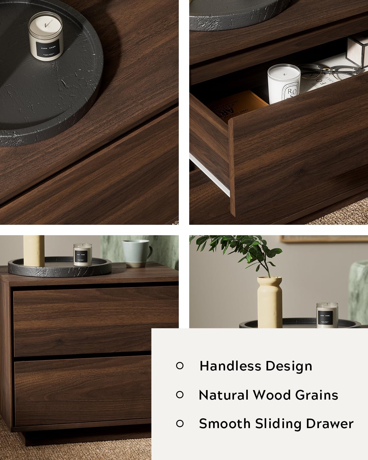 MoomJiee Mid Century Modern End Tables with 2 Drawers Set of 2, Wooden Nightstand Bed Side Table with Storage Bedside Night Stand for Bedroom Living Room Sofa, Brown