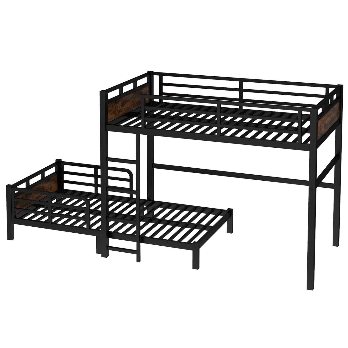 Twin XL Over Twin XL Metal Bunk Bed, Heavy Duty Convertible Bunk Bed Frame with Headboard & Full Guardrails, Can Be Split into Two Platform Beds or Loft Bed,Vintage