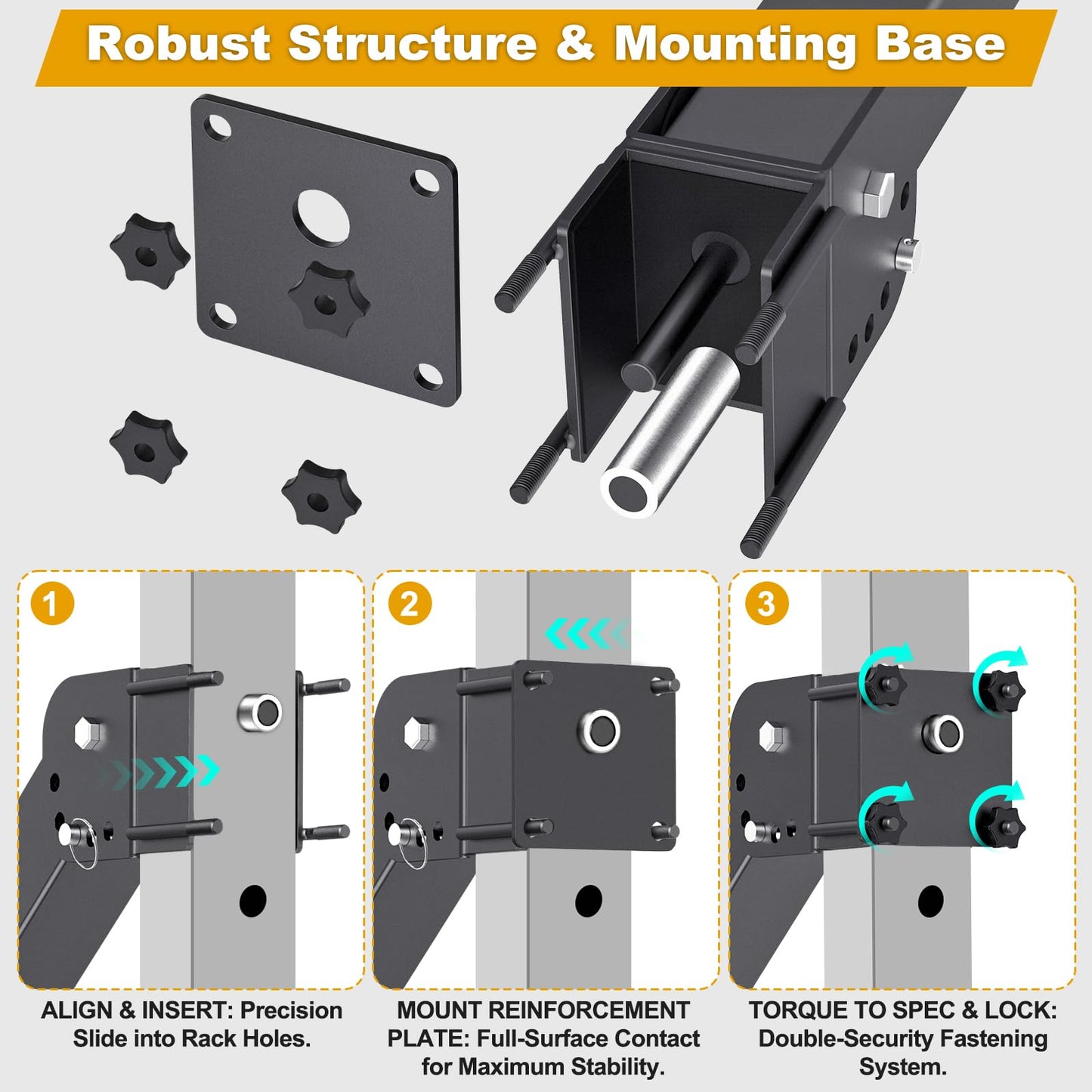 Kipika Power Rack Jammer Arms - Adjustable Height & Angle Lever Arm System for 3x3 Power Cages with 5/8" or 1" Holes - Fits 2-Inch Olympic Plates - 1 Pair (for 3" x 3" Racks with 5/8" or 1" Holes)