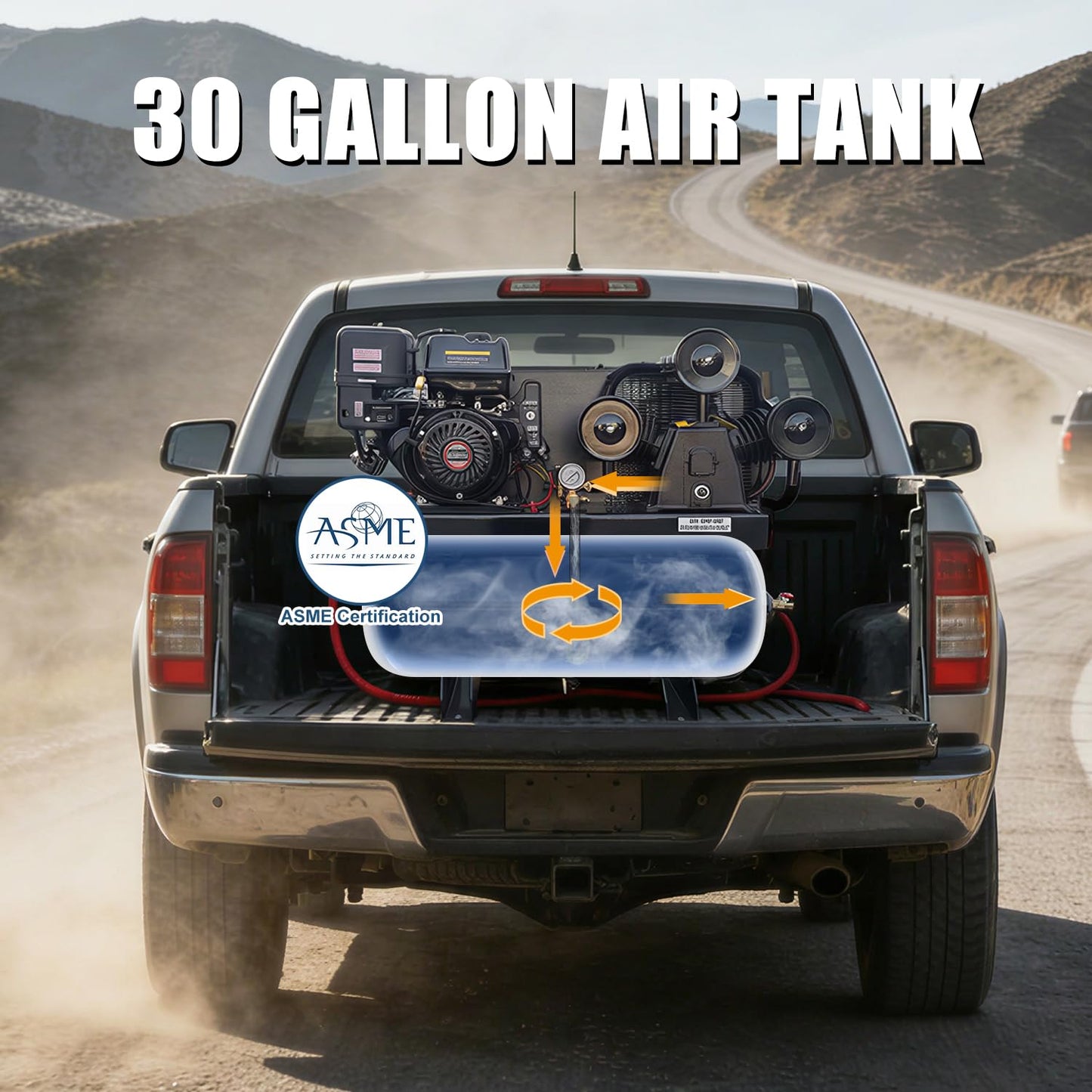 HPDAVV 30 Gal Gas Powered Air Compressor 13HP 35CFM Electric Start Gas Driven Piston Pump Air Compressed System with 125PSI Max. Pressure and ASME Tank for Worksho, Machinery, Construction Sites