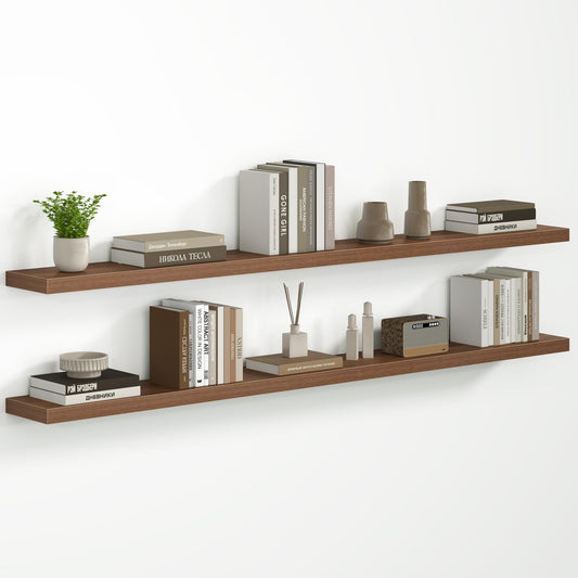Fun Memories 72 Inch Floating Shelves - Fireplace Mantel Shelf - Deep Wall Mounted Wood Storage Shelf for Bedroom, Kitchen, Farmhouse - 2 Pack, Walnut