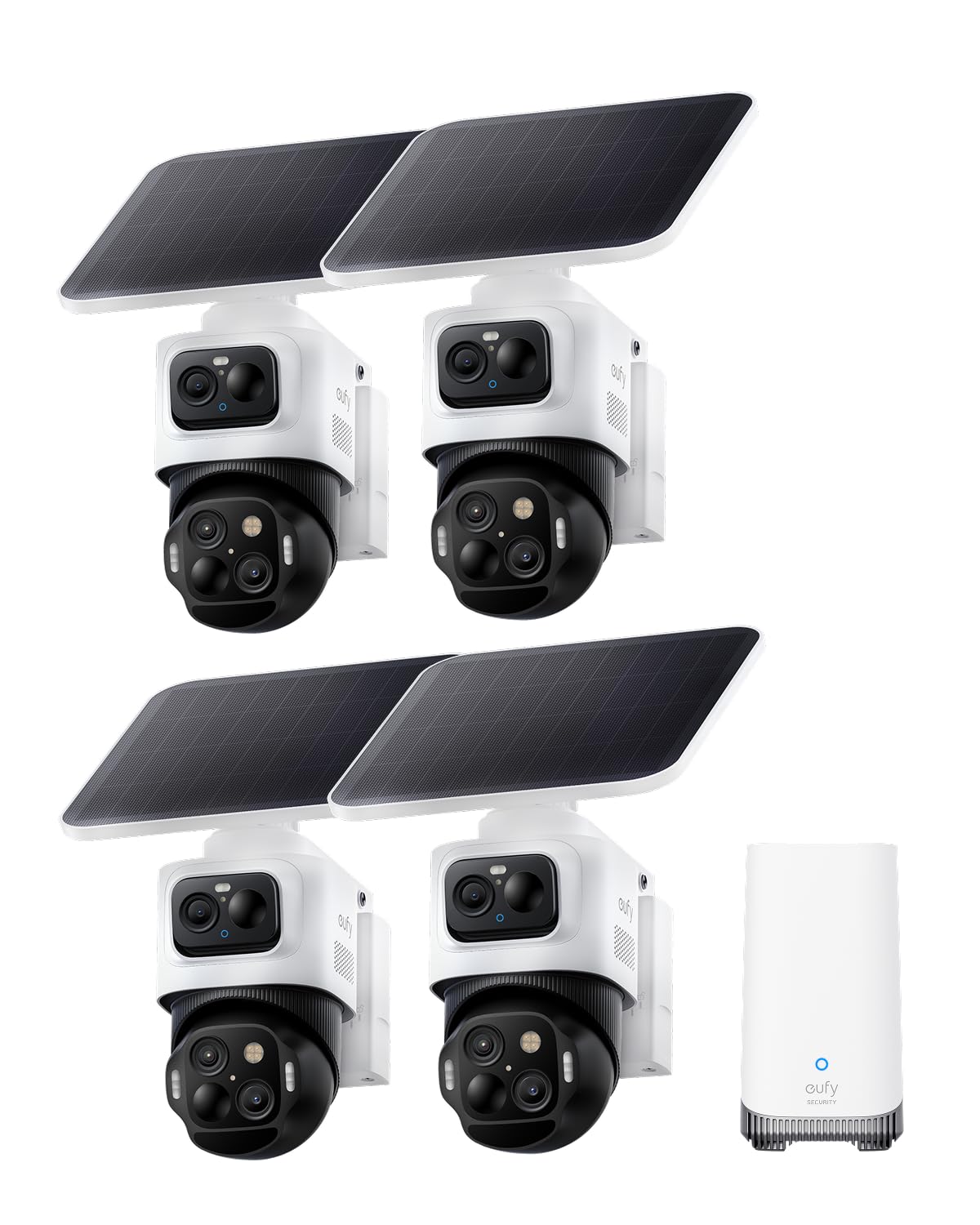 eufy Security eufyCam S4 4-Cam Kit, 4K Solar Wireless Outdoor Security System,3-Lens Bullet-PTZ cam, 360° Coverage,Cross-Cam Track, AI Facial Recognition, 8X Zoom,0 Monthly Fee,Expandable up to 16TB