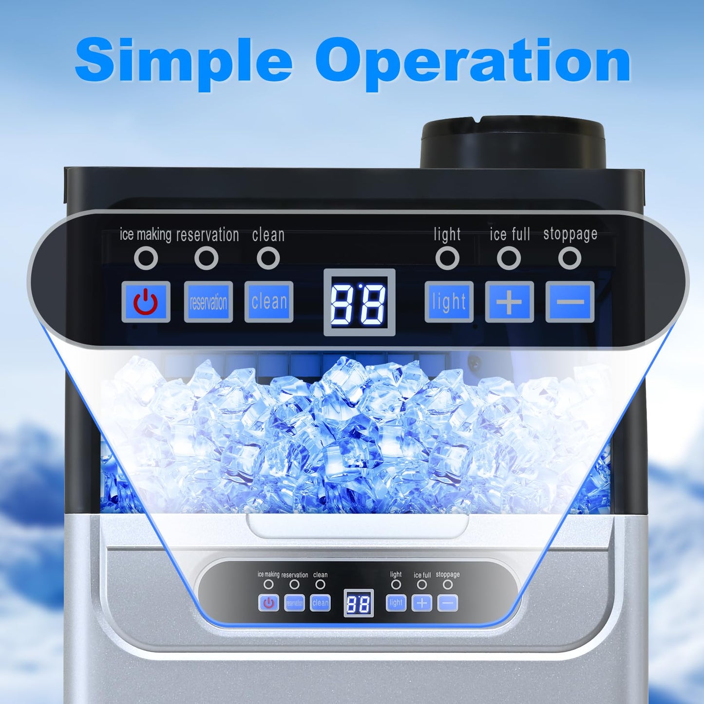 Amzgachfktch Commercial Ice Maker, 100lbs/24H Under Counter/Freestanding Ice Maker with 22 Lbs Storage, 2 Water Inlet Modes, Auto Self Cleaning Ice Machine for Home/Bar/Office/Shop