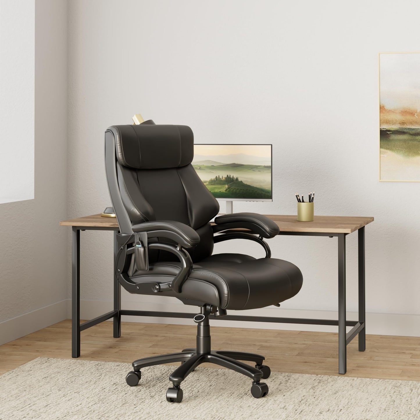 Giantex Big and Tall Office Chair 500lbs, Heavy Duty Executive Office Chair with 6 Massage Points, Extra Wide Seat, High Back Ergonomic Leather Reclining Swivel Computer Chair, Home Office Desk Chairs