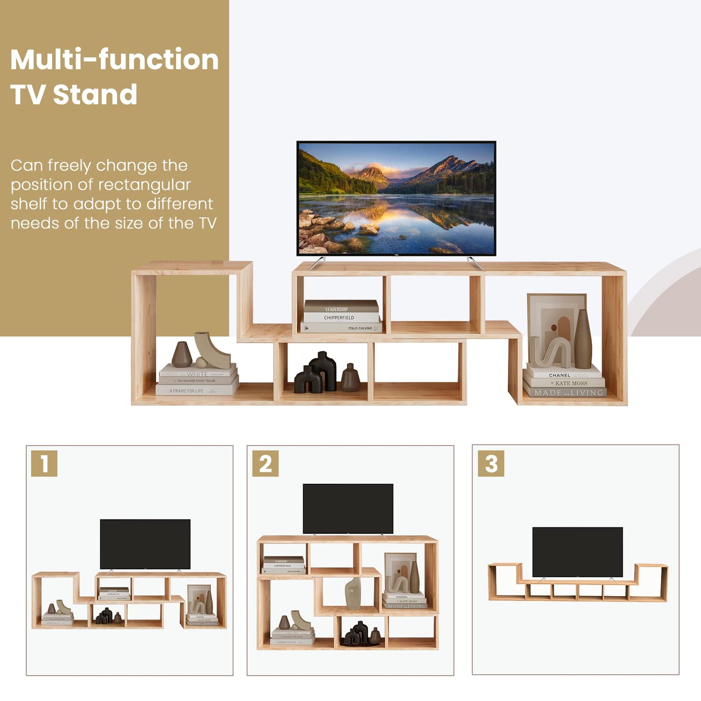 Recaceik Cube Bookshelf 2 Shelf Bookcase L-Shaped TV Console Stand Modern Entertainment Center with Open Storage Shelves for CDs/Movies/Books for Living Room, Bedroom, Home Office (Oak)
