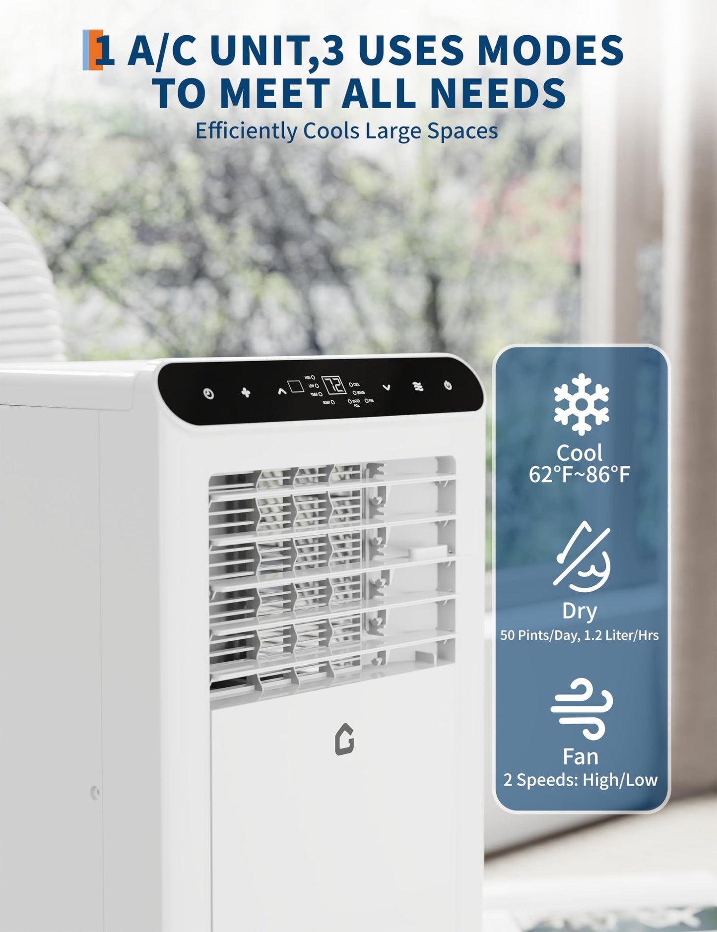 Portable Air Conditioners 8000 BTU, Quiet 3 in-1 Portable AC Unit with Remote Control, Dehumidifier and Timer, Energy Efficient Air Conditioner for Home and Office Spaces, White & Black