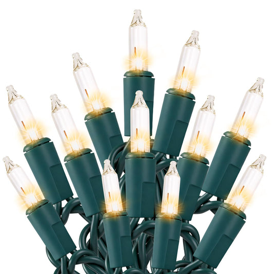 Meteds Christmas Lights 100 Count Warm White Mini String Lights Green Wire UL Certified, Connectable, 2 PCS