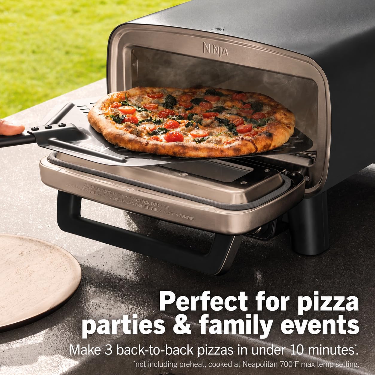 Ninja Artisan Electric Outdoor Pizza Oven with Stone | 12-inch Pizza in 3-minutes | 700F Max Temp | 5-in-1 Functionality – Pizza, Bake, Broil, Proof & Warm | Makes Full Meals | Gray | MO201