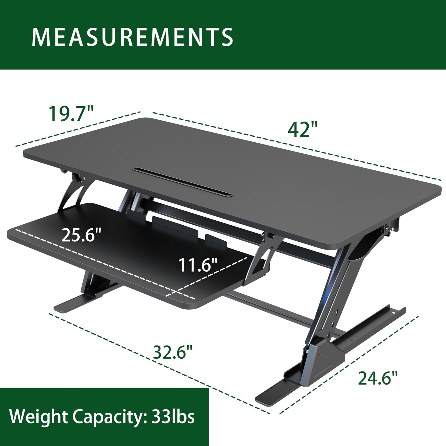 Lubvlook 42 inch Stand Up Desk Converter, Height Adjustable Sit Stand Desk Riser, Black, 42PB