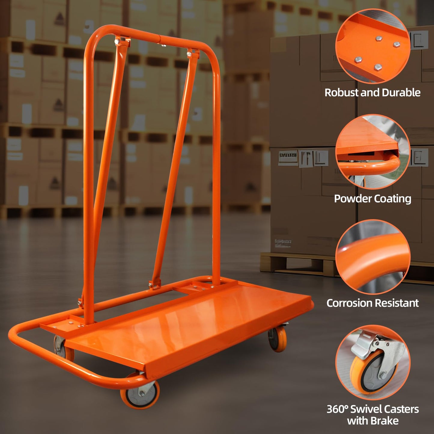 Heavy Duty Drywall Sheet Cart, 2200LBS Load Capacity Steel Panel Dolly with 4 Swivel Casters Wheel, Powder Coated Rust Resistant, Multi-Purpose Cart for Moving Various Panels