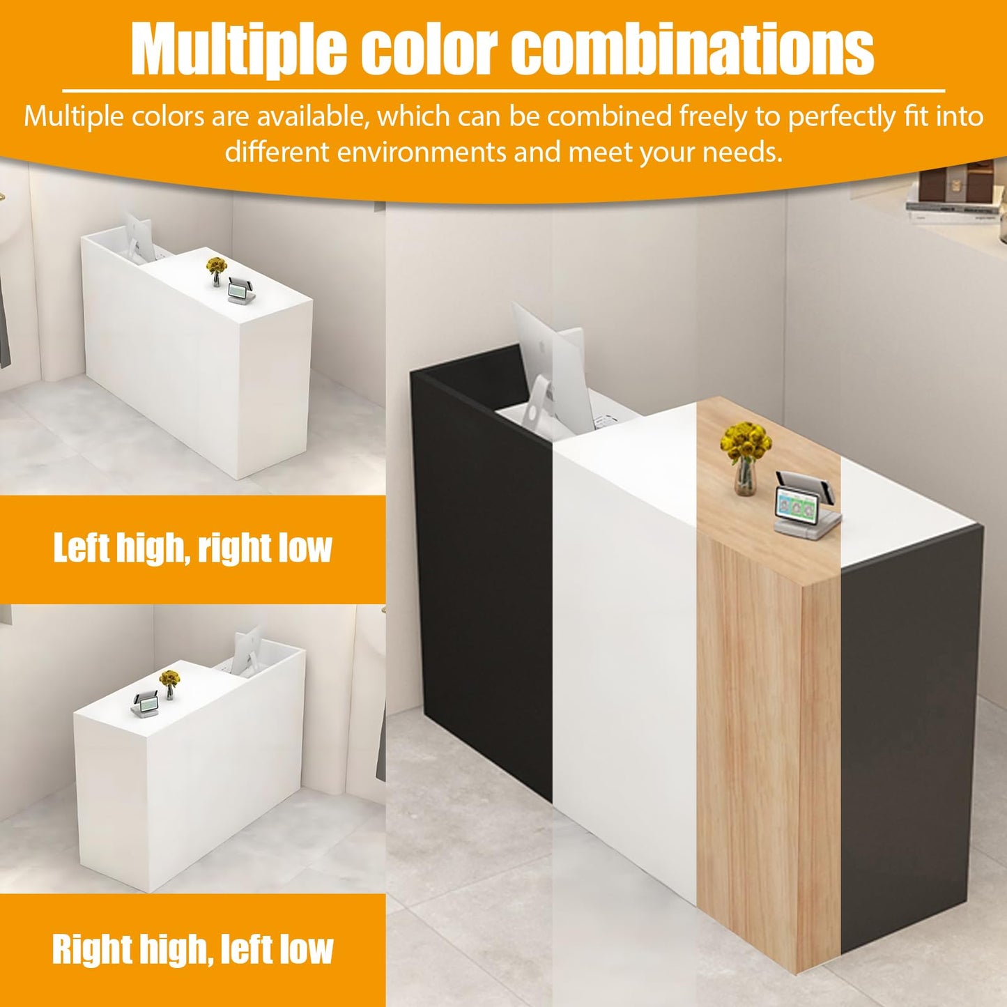 Reception Desk with Counter, L 35.4-74.8'' , Modern Front Desk Reception Counter, Solid wood ecological board, large storage space,with Storage Drawers, front office desk for Salon, Office, Lobby