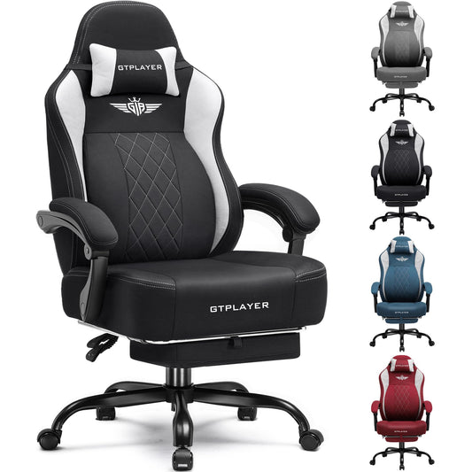 GTPLAYER Big and Tall Gaming Chair Breathable Fabric Computer Chair with Strong Lumbar Support, Comfortable Office Chairs with Pocket Spring Cushion, High Back Ergonomic Desk Chairs with Footrest