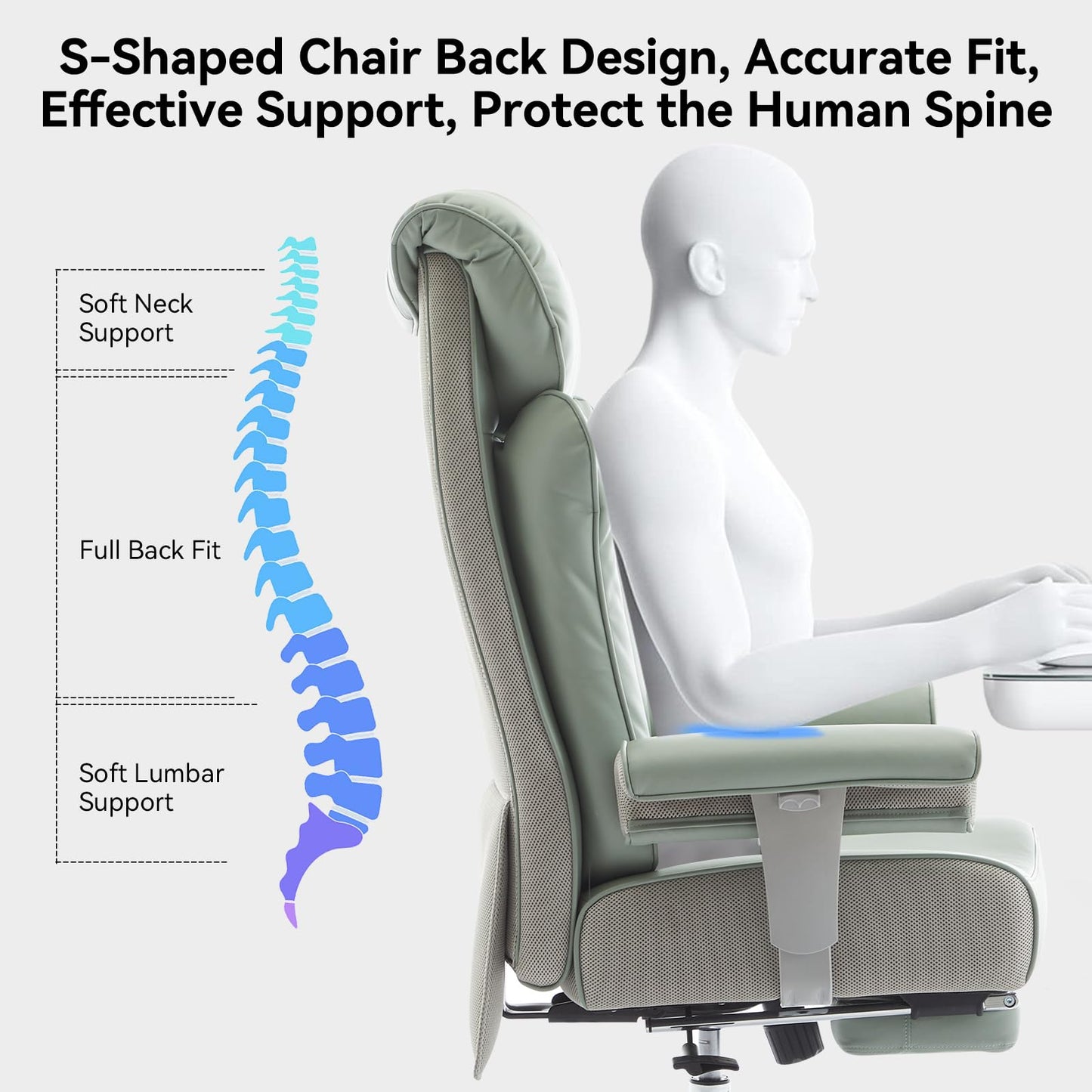 Efomao Big and Tall Office Chair 400lbs - Heavy Duty Executive Desk Chair with Foot Rest & 23" Wide Seat - High Back Ergonomic Leather Computer Chair for Heavy People, Home Office, Green