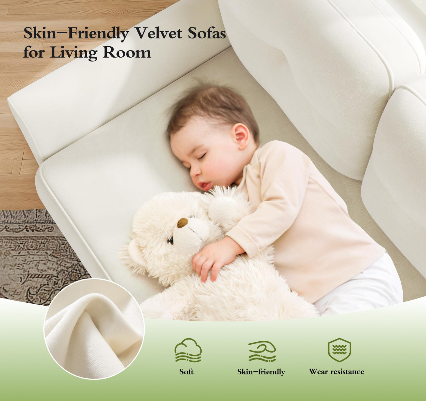 Small Sectional Couch, 83" L Shaped Couch, Comfy Velvet Couches for Living Room, Tool-Free Setup Modular Sectional Sofa, 850lbs Load Sofas for Living Room with 1 Movable Ottoman, White Couch