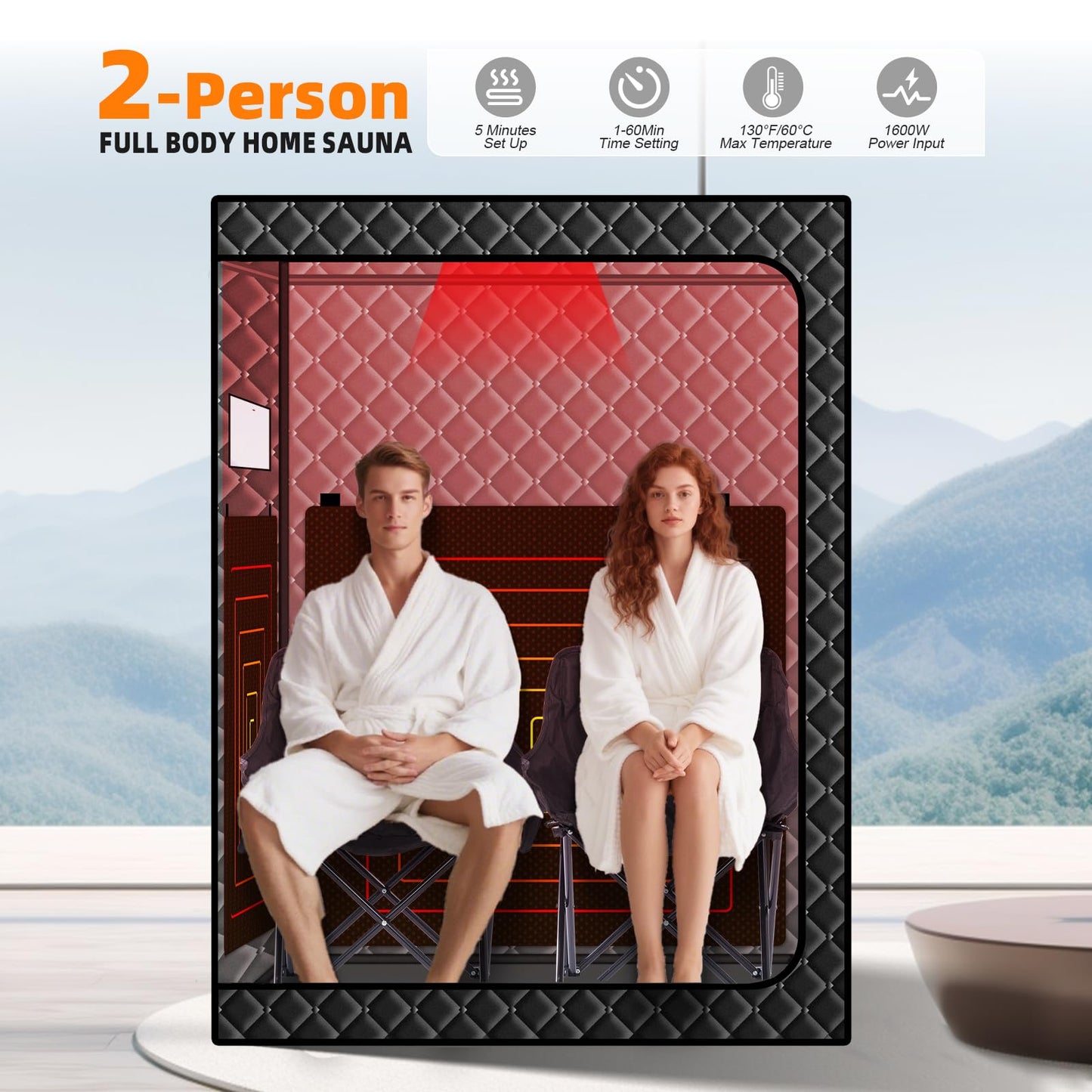 TaTalife 2 Person Portable Infrared Sauna Box, Upgraded Full Size Indoor Home SPA Room, 660nm Red Light Therapy Lamp, Foldable Sauna Chair Set with Remote Control for Home Relaxation & Body Care