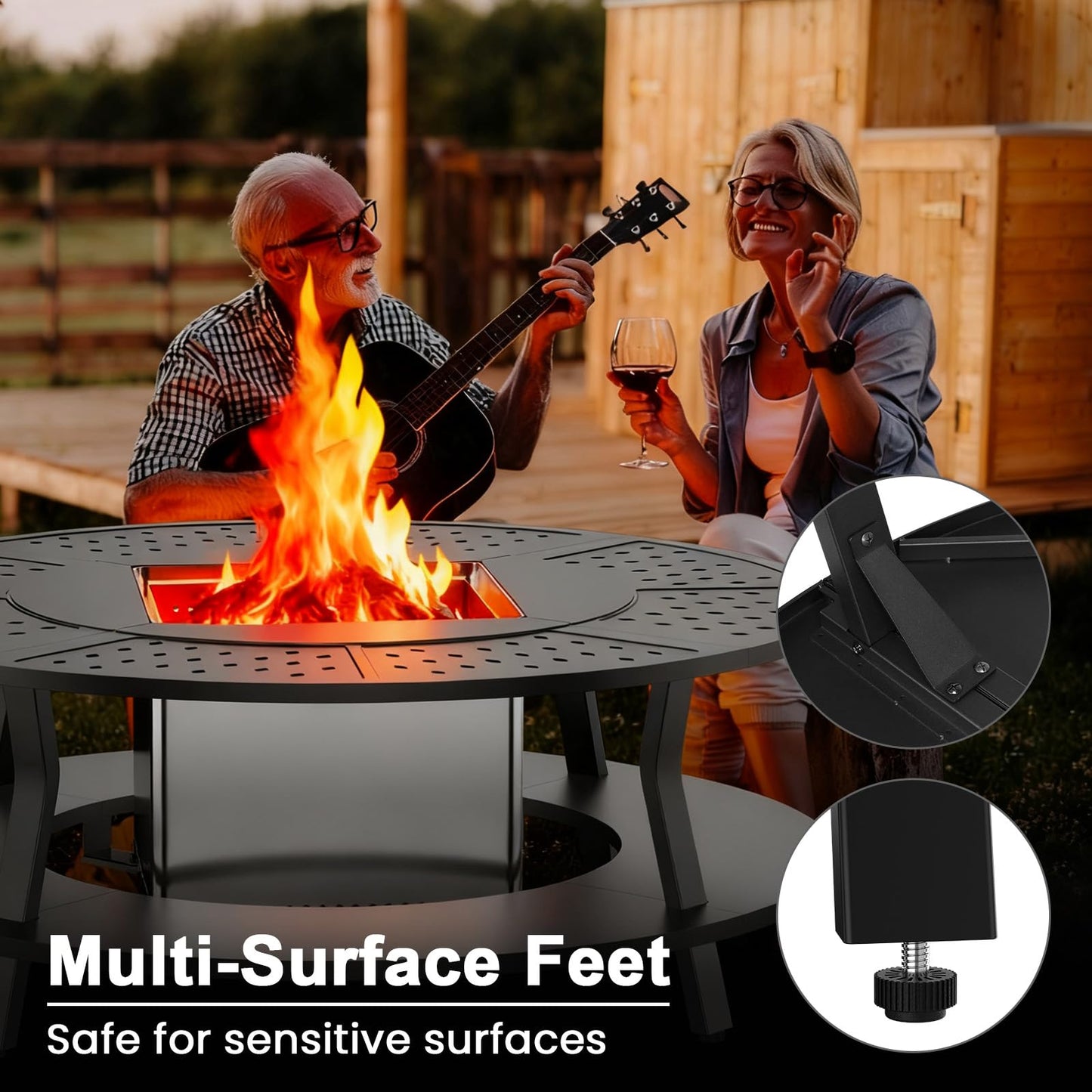 Uniflasy Smokeless Fire Pit and Fire Pit Surround Tabletop, Portable Protective Barrier Equal Width, Safety & Extra Space, 48" Outdoor Tabletop & 17" Smokeless Firepit for Backyard, Camping & Party