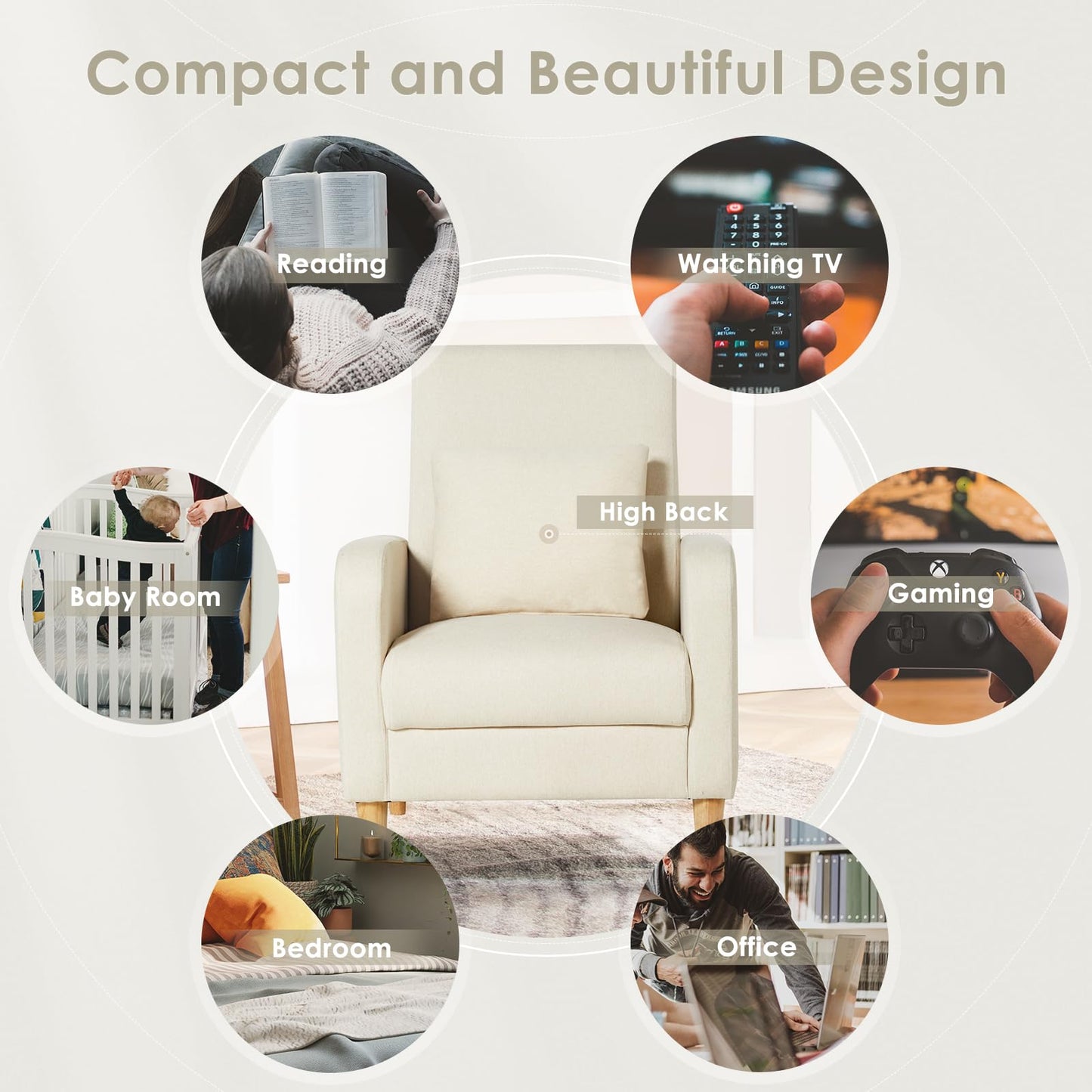 COLAMY Upholstered Sherpa Accent Living Room Chairs Set of 2, Fabric Arm Chair Reading Side Chair, Single Sofa with Back Pillow and Wood Legs,Cream
