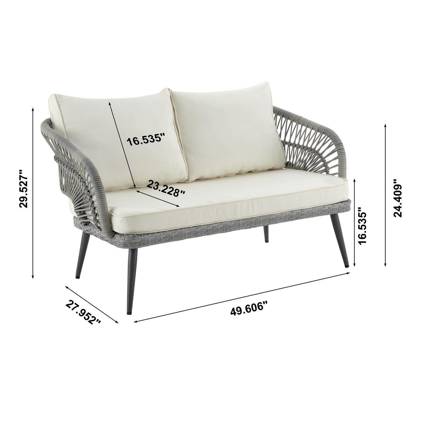 Manhattan Comfort Riviera Rope Wicker 4-Piece 4 Seater Patio Conversation Set with Cushions, Cream