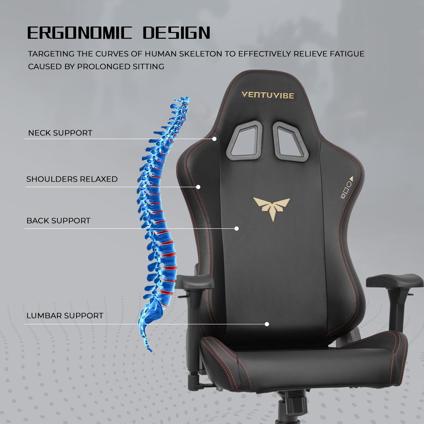VENTUVIBE Gaming Chair 4D Adjustable Armrests - 170° Reclining & 320lb Capacity, High Back Ergonomic Computer Chair with Lumbar Support, Office Game Chair for Adults, PU Black