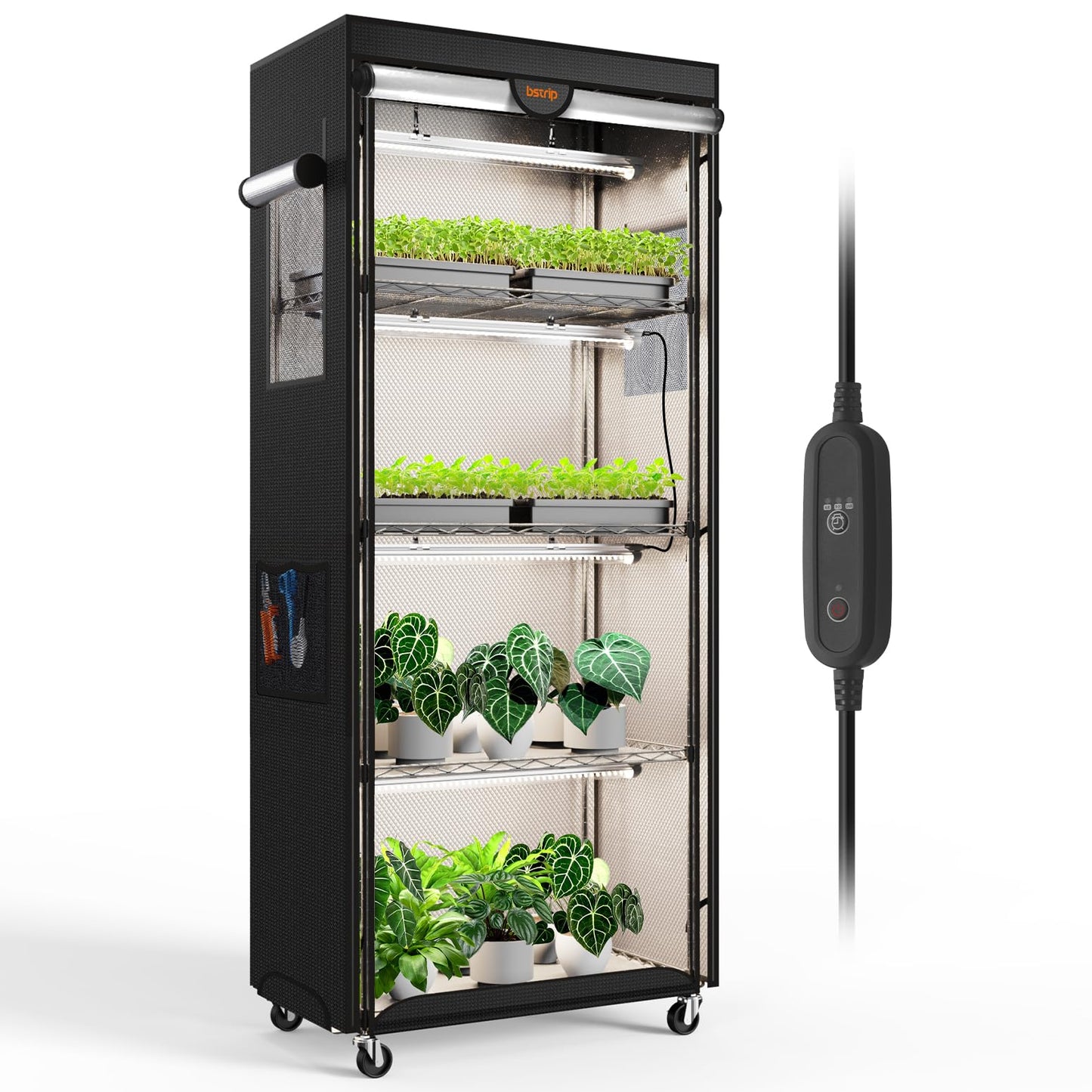 Bstrip Indoor Greenhouse with Grow Light, 4 Tier Plant Shelf with Oxford Fabric Grow Tent & Timer for Indoor Plant, Mini Greenhouse for Spring Seed Starting, Vegetables, Plant Growth, 23.6"x13.8"x59"