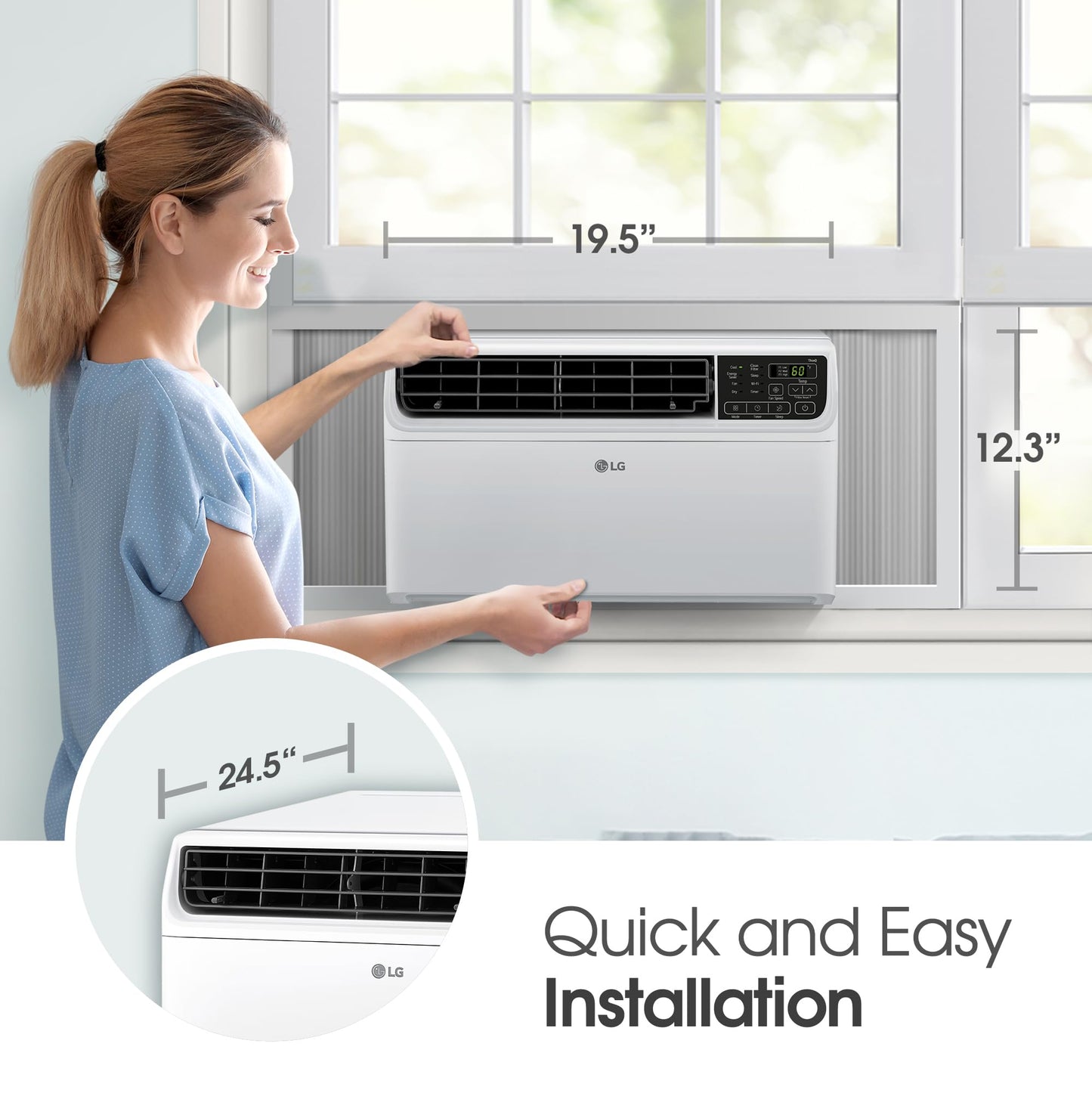 LG 6000 BTU Window Air Conditioner Energy Saving Dual Inverter, Remote Control, WiFi, LG ThinQ, Alexa, Hey Google Enabled Washable Filer Ultra-Quiet Cools Small Room up to 250 Sq.Ft White LW6023IVSM