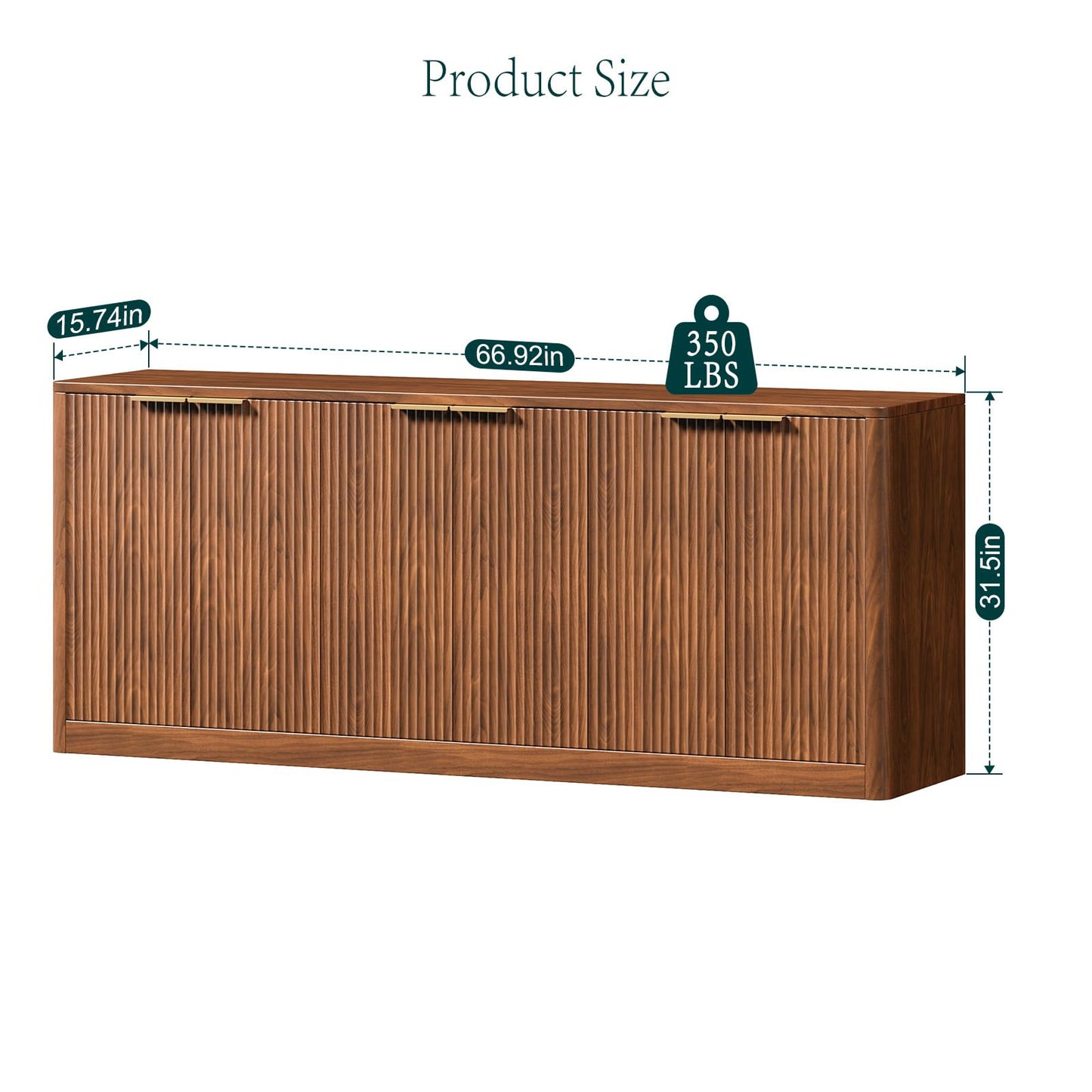Evermagin 67" Walnut Fluted TV Stand for TVs up tp 75", Mid-Century Modern Entertainment Center with Storage Cabinets and Fluted Doors, Wood Media TV Consoles for Living Room and Bedroom Furniture