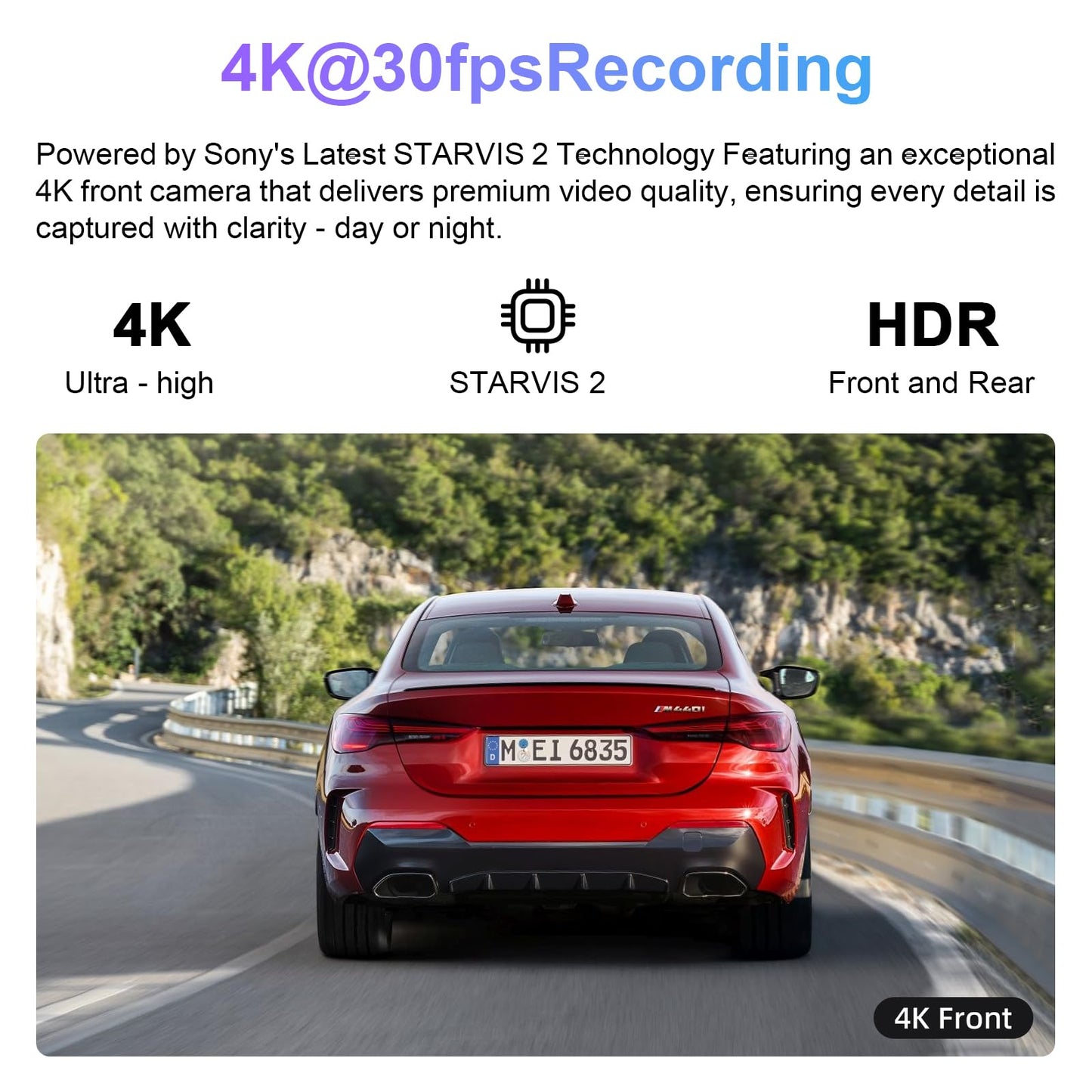mangoal STARVIS 2 Front 4K HDR Dash Cam IMX678, Custom Fit for Audi (Model A), 5GHz WiFi, GPS, 64GB Card