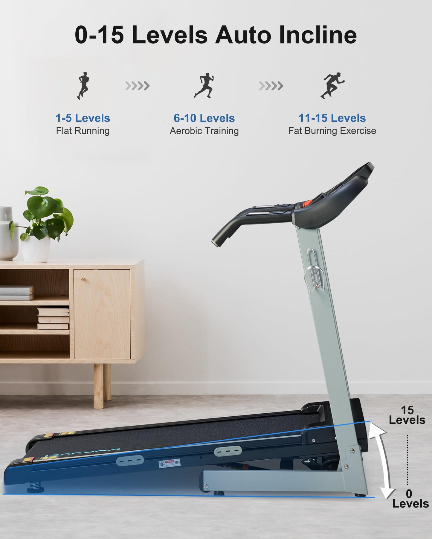 BORGUSI Auto Incline Treadmill with 300 LBS Capacity, 3HP Folding Electric Treadmills for Home, Running Machine with 17.5 Wide Belt, Shock Absorption, 36 Preset Programs, Bluetooth Speaker, Grey