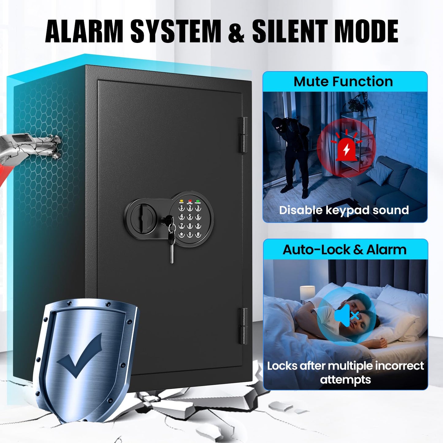 Mitlvge 35Min Real Fireproof Safe Box, 5.0 Cu Ft Home Safes Water and Fireproof with Keys & Pass Code, 3-Removable Shelf and Smart Alert, Fire Proof Safe for Home Use, Fire Resistant Safe 2026 New