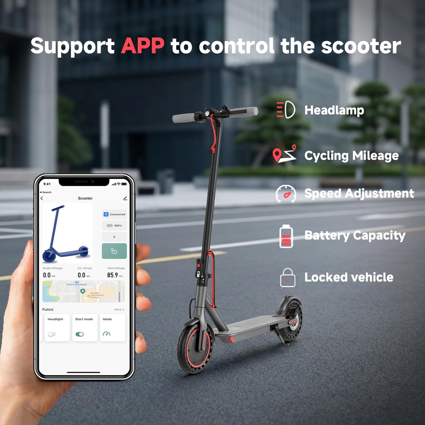 Roinside Scooter for Adults- 8.5" Solid Tires/350W Motor, 19 MPH Digital Display, Up to 21 Miles Long-Range Commuting Folding E-Scooter for Adults with Dual Braking System, App Control