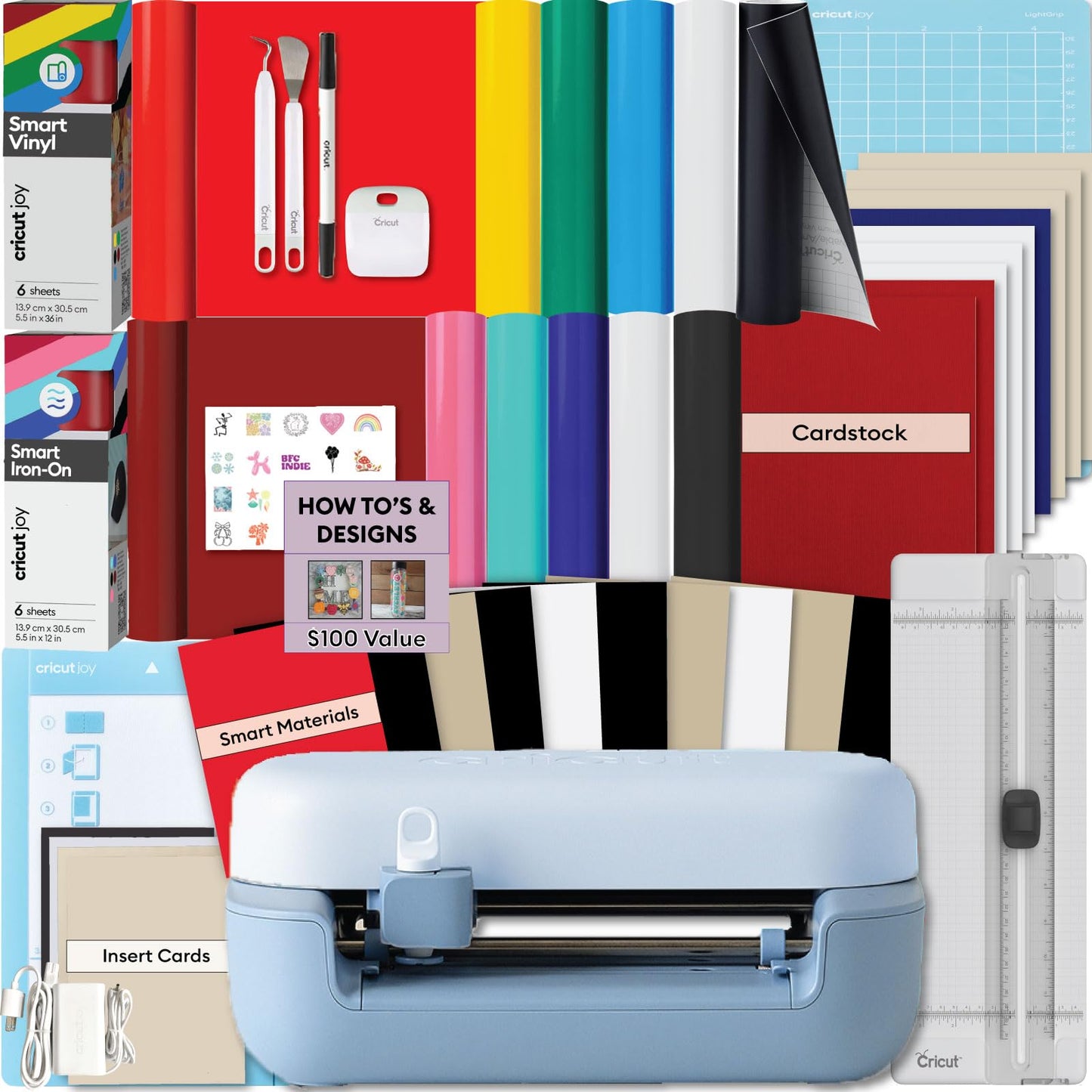 Cricut Joy 2 Rainbow Essential Bundle – Compact Smart Cutting Machine with Smart Vinyl, Smart Iron-On, Cardstock, Insert Cards & Printable Vinyl – Create Up to 75 Projects