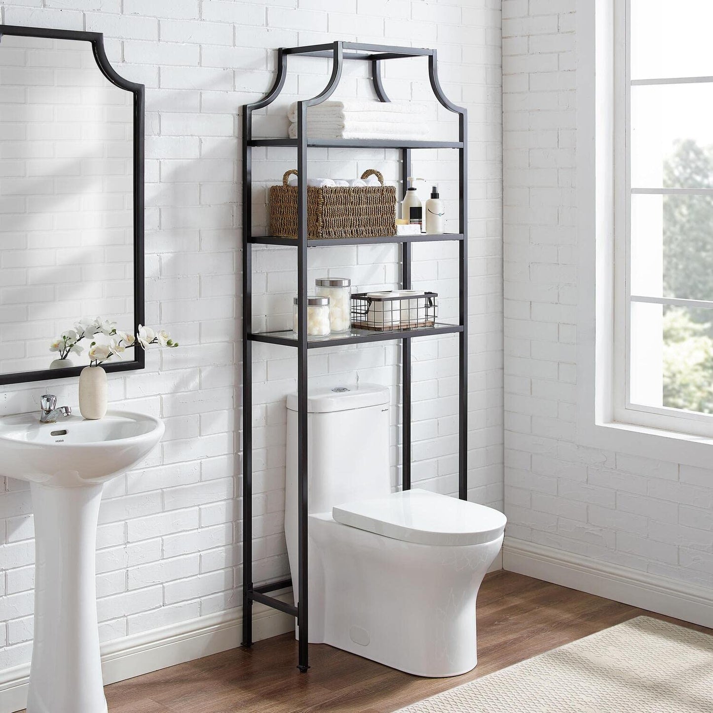 Maykoosh Modern Bathroom Space Saver Cabinet - Oil Rubbed Bronze, Pagoda Style Storage, Tall Linen Tower