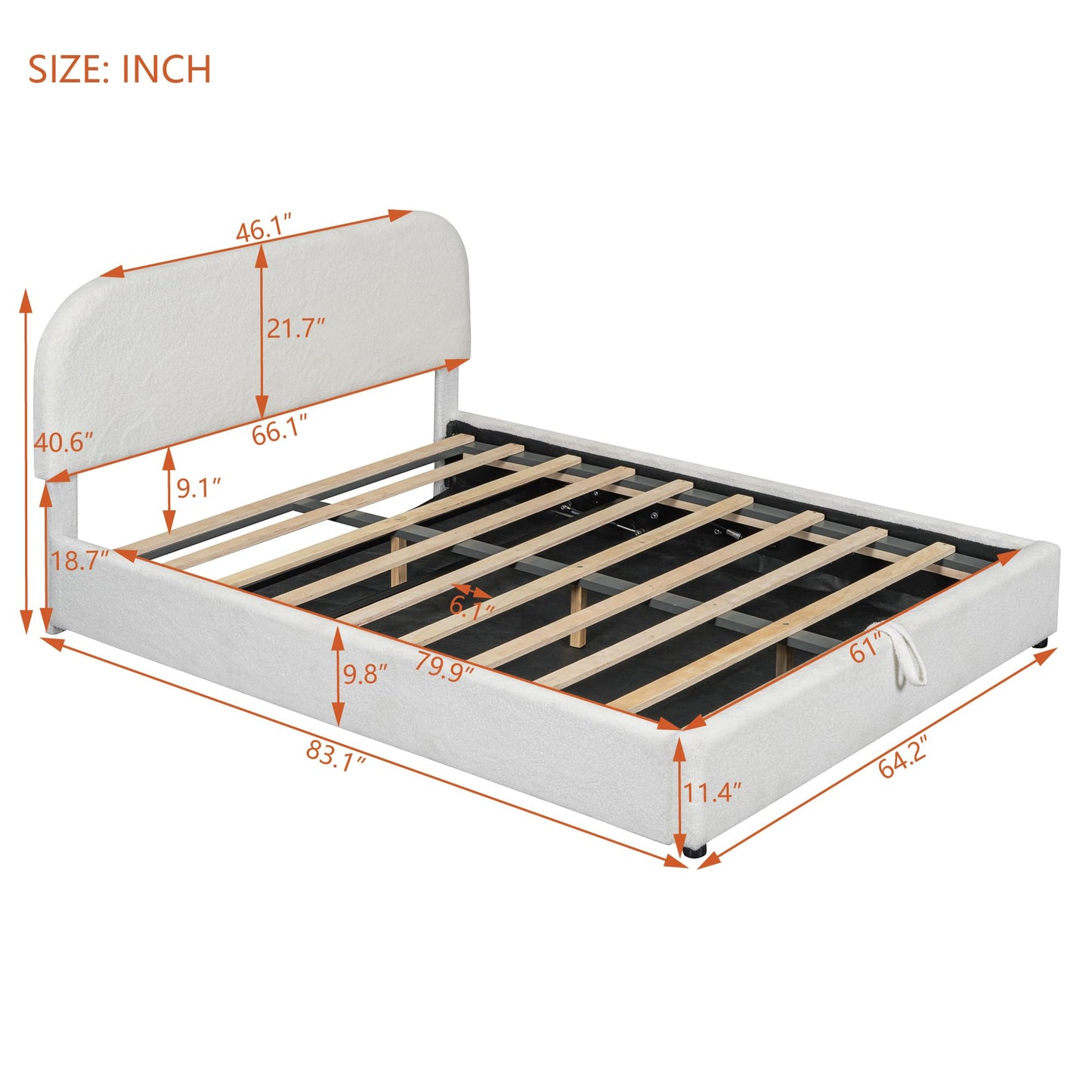 Merax Teddy Fleece Queen Size Upholstered Platform Bed with Hydraulic Storage System, White