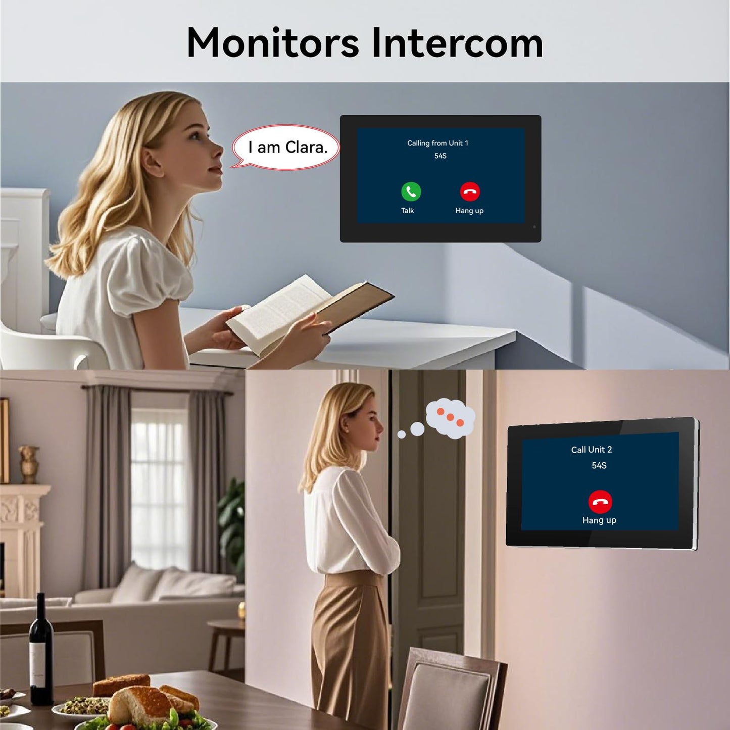 KeonBell Smart Home Video Intercom System,Wired Video Doorbell with 2X 7-inch Touch Screens,Remode Unlocking via App/RFID,Two-Way Audio,Night Vision,WIFI6 2.4/5GHz,2 Unit Household