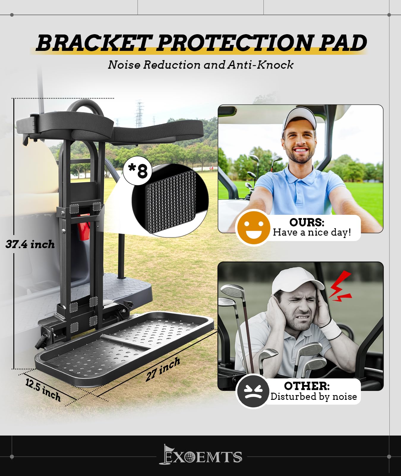 EXOEMTS Foldable Golf Cart Rear Seat Bag Holder, Upgraded Golf Cart Rear Seat Bag Rack ONLY FITS 8-Inch Max Width Grab Bar, for 4-Seater EZGO Club Car Yamaha, Preinstalled, Space-Saving, No-Drill