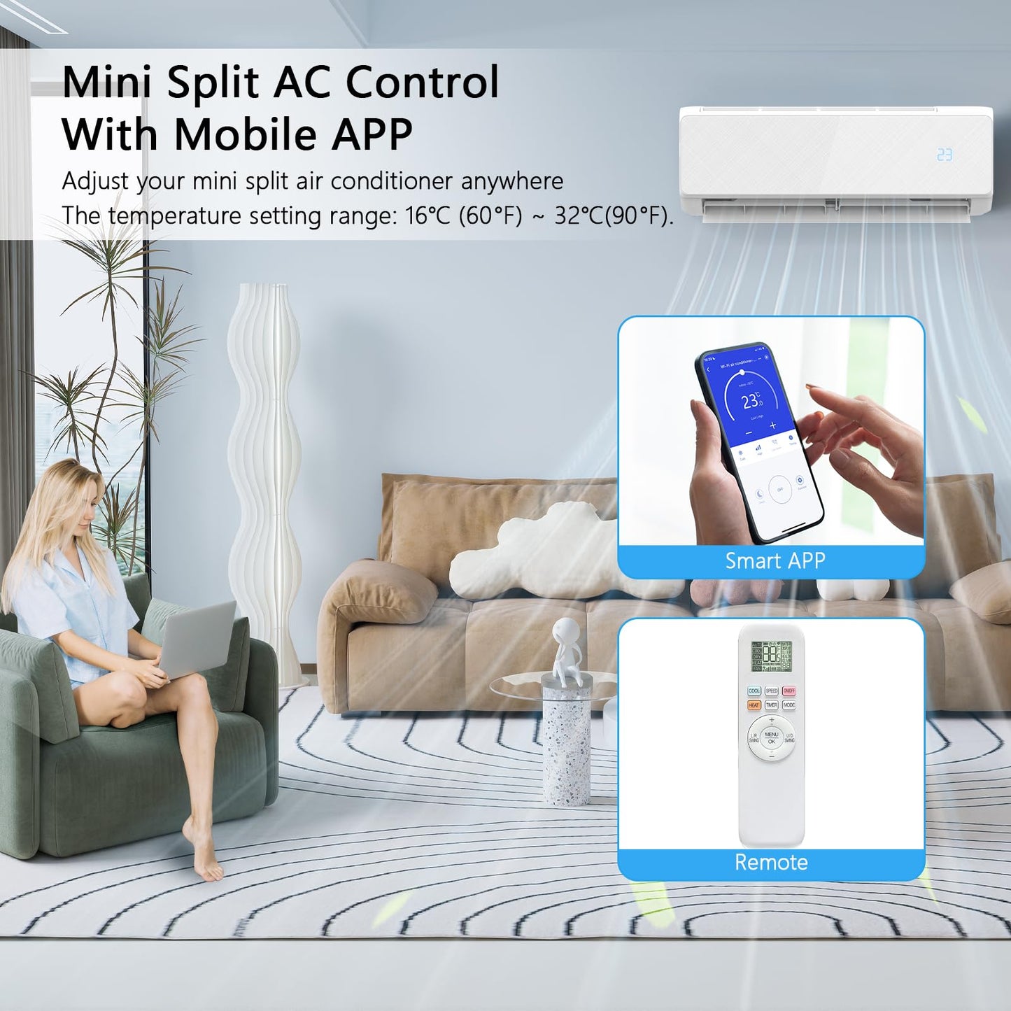 12000 BTU Mini Split Air Conditioner Heat Pump 115V with Installation Kit - 22 SEER2 Ductless Inverter AC Unit, Wi-Fi Smart Control, Quiet, Cools and Heats 750 Sq.Ft
