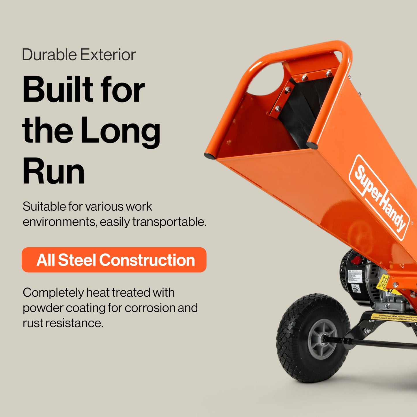 SuperHandy 4-Inch Wood Chipper Shredder Mulcher – 9HP Gas-Powered Heavy Duty Chipping Machine, 10" Wheels, Vertically Adjustable Discharge, Reversible Blades for Yard, Farm & Forestry Cleanup
