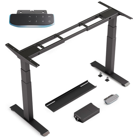COREMINDED Dual Motor Standing Desk Frame – Heavy Duty, Powerful, 3 Stages Electric Height Adjustable Stand Up Desk Frame for Workstations with LCD Controller & Extras (Black)