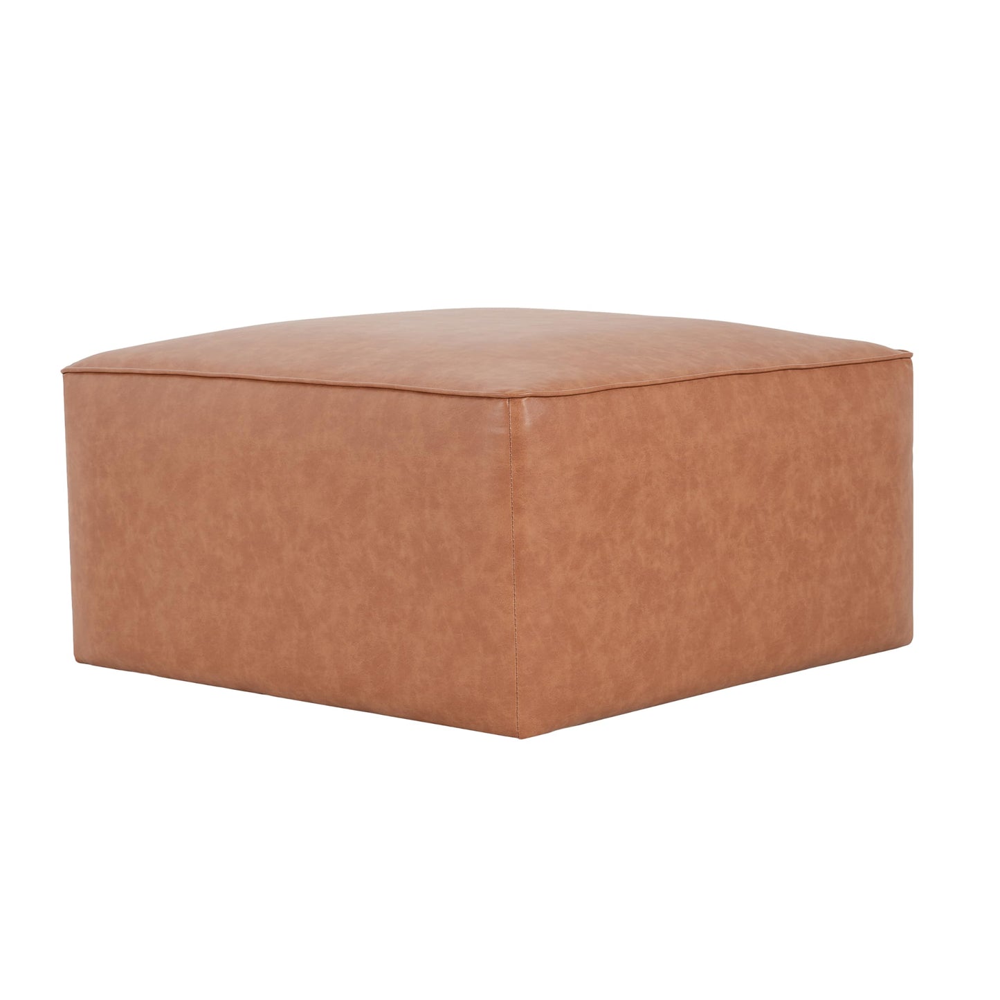 Merax 30" Square PU Leather Ottoman, Modern Sofa Foot Rest Faux Multifunctional Extra Seat, Side Table, Accent Piece Footstool for Living Room Bedroom,Brown+Tan