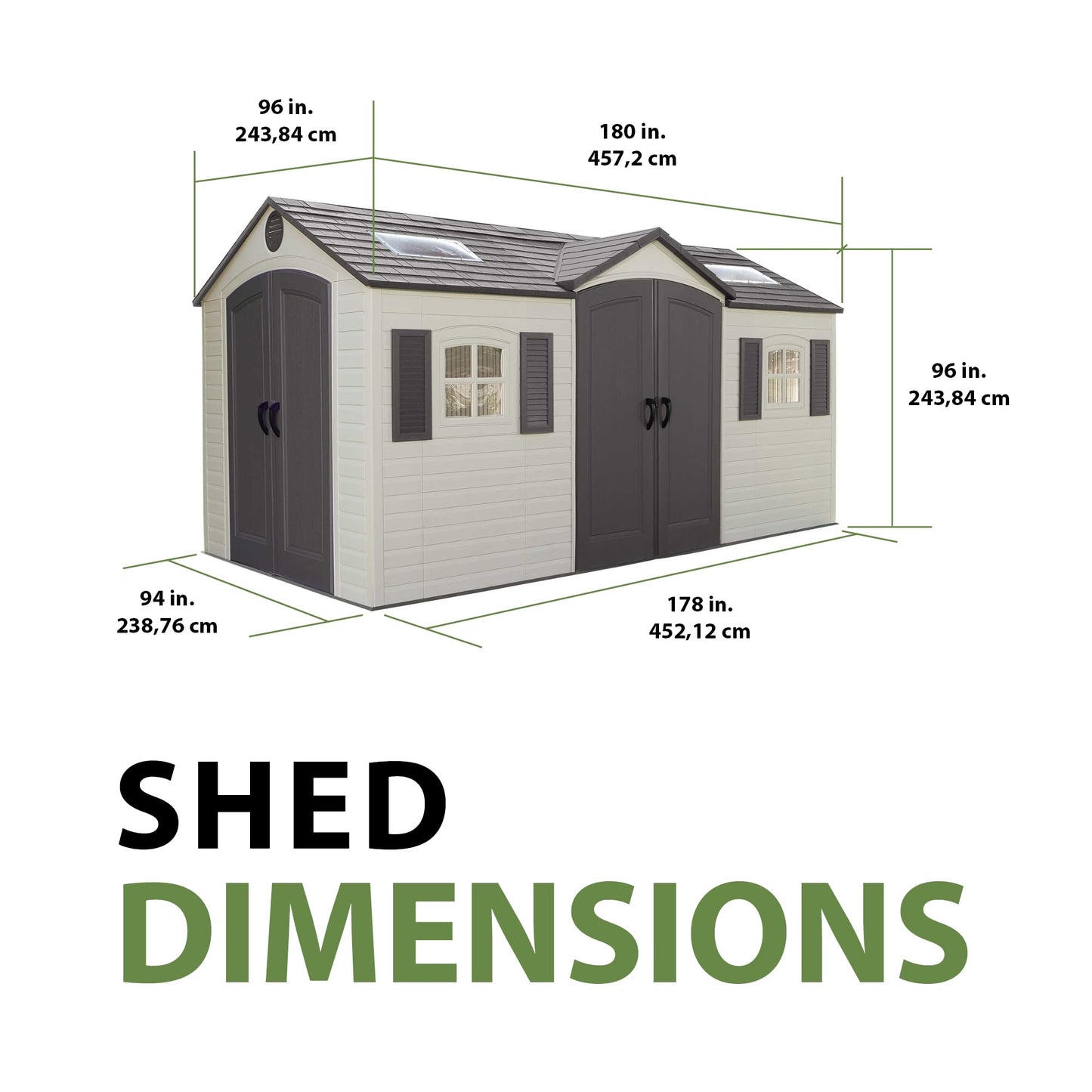 Lifetime 15×8 Ft Dual‑Entry Outdoor Storage Shed, Steel‑Reinforced, UV‑Protected, Weather‑Resistant Backyard Garden Shed with Skylights, Windows & Shelving, Desert Sand