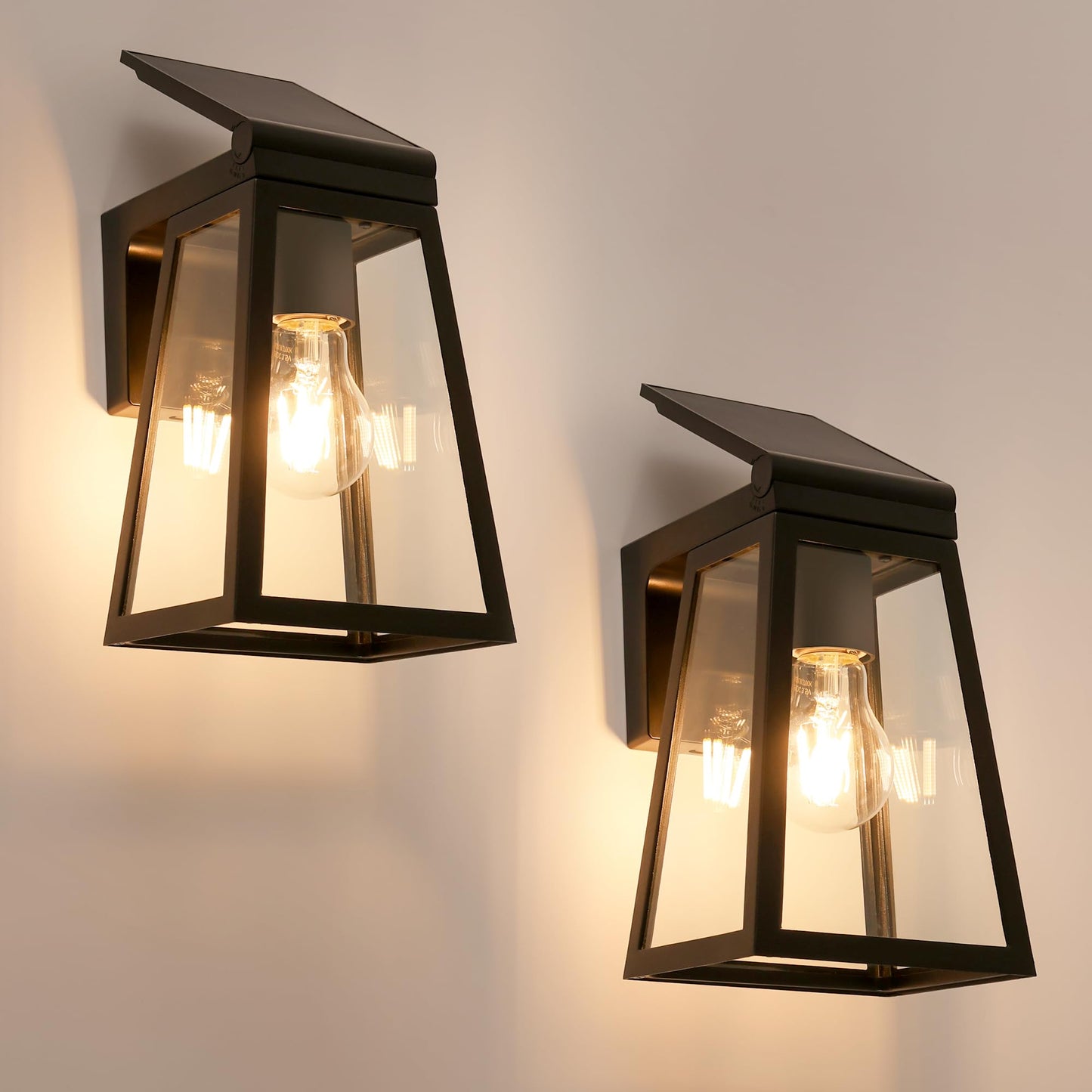 LUTEC Solar Porch Light 2 Pack, Wireless Dusk to Dawn Wall Sconce, Adjustable Solar Panel, Black, Model 6990905012-2pcs