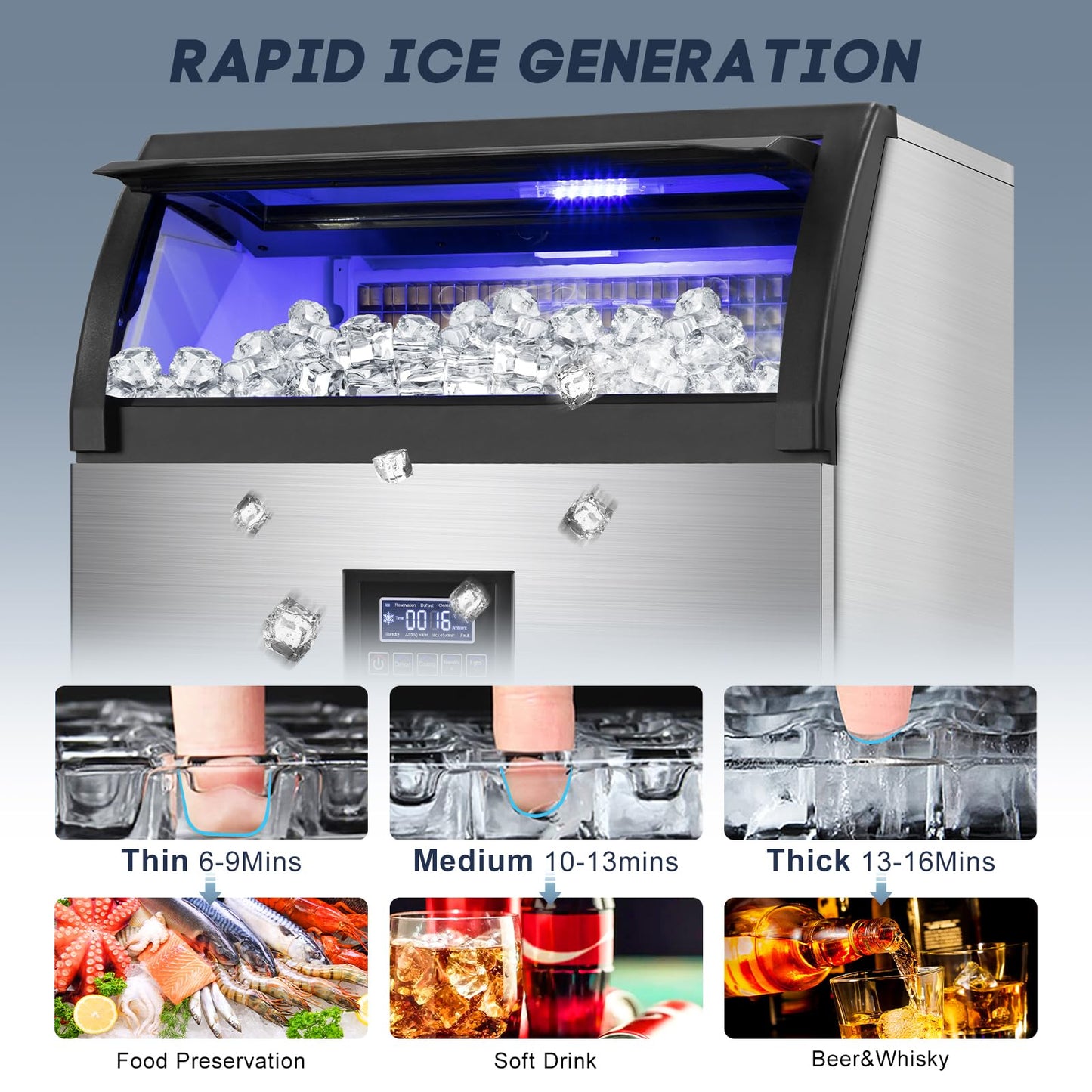 SOZT® Commercial Ice Maker Machine 360LBS/24H, Stainless Steel Under Counter Ice Machine with 80LBS Storage Bin, Self-Cleaning Freestanding Ice Cube Maker for Restaurant, Bar, Home, Office
